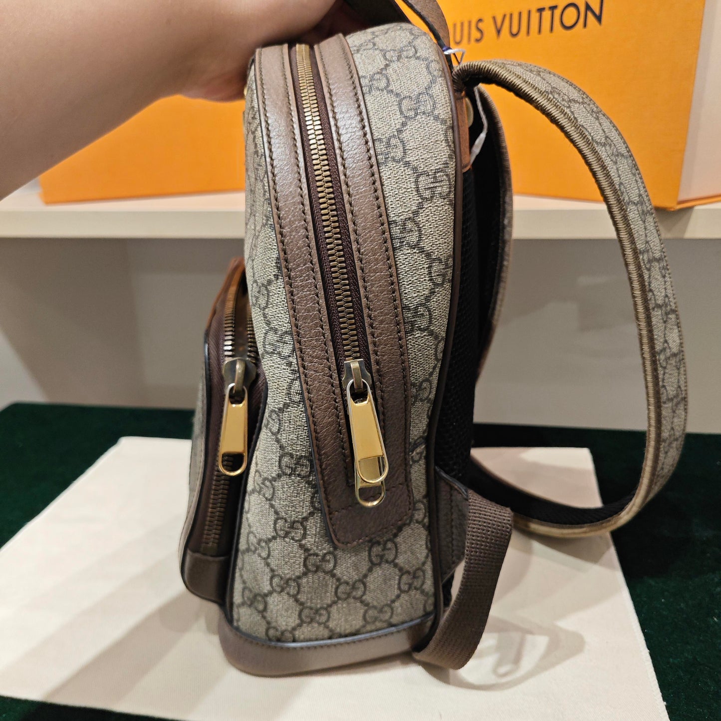 Gucci - Ophidia Backpack - GG Supreme canvas with leather trim - Beige and Brown with Red and Green accents - (small)