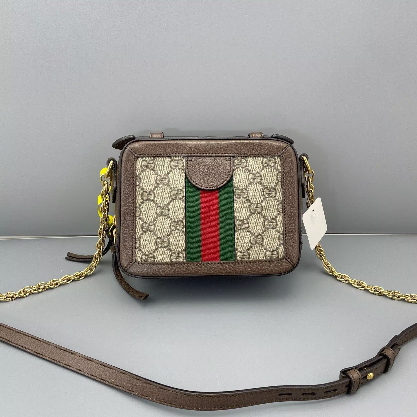 Gucci - Ophidia Box Bag Mini - GG Supreme coated canvas with grained leather trim - Ebony with red and green Web stripe - (mini)