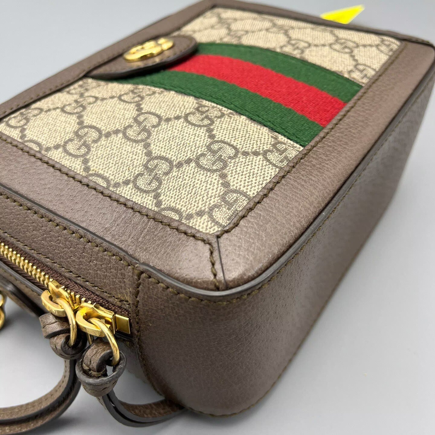 Gucci - Ophidia Box Bag Mini - GG Supreme coated canvas with grained leather trim - Ebony with red and green Web stripe - (mini)