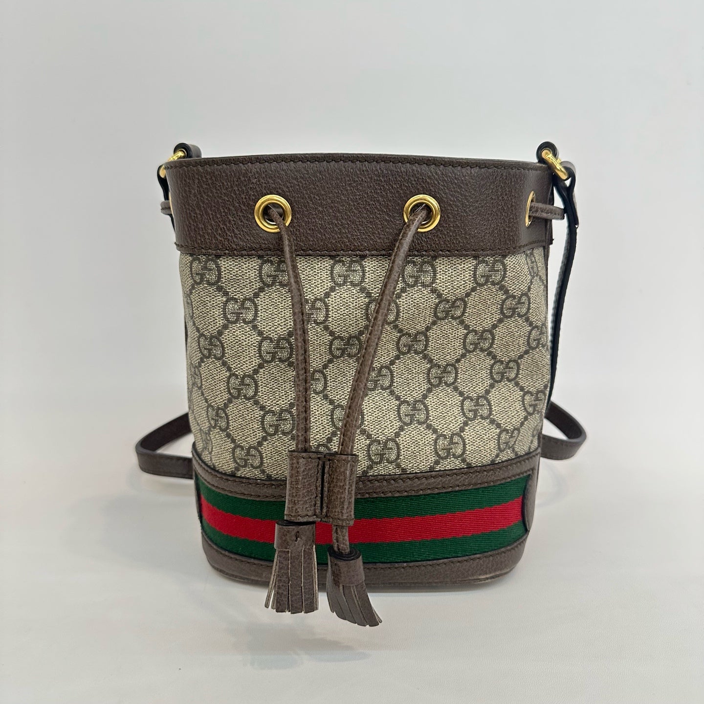 Gucci - Ophidia Bucket Bag - Coated canvas with leather trim - Beige, Brown, Red, Green - (mini)