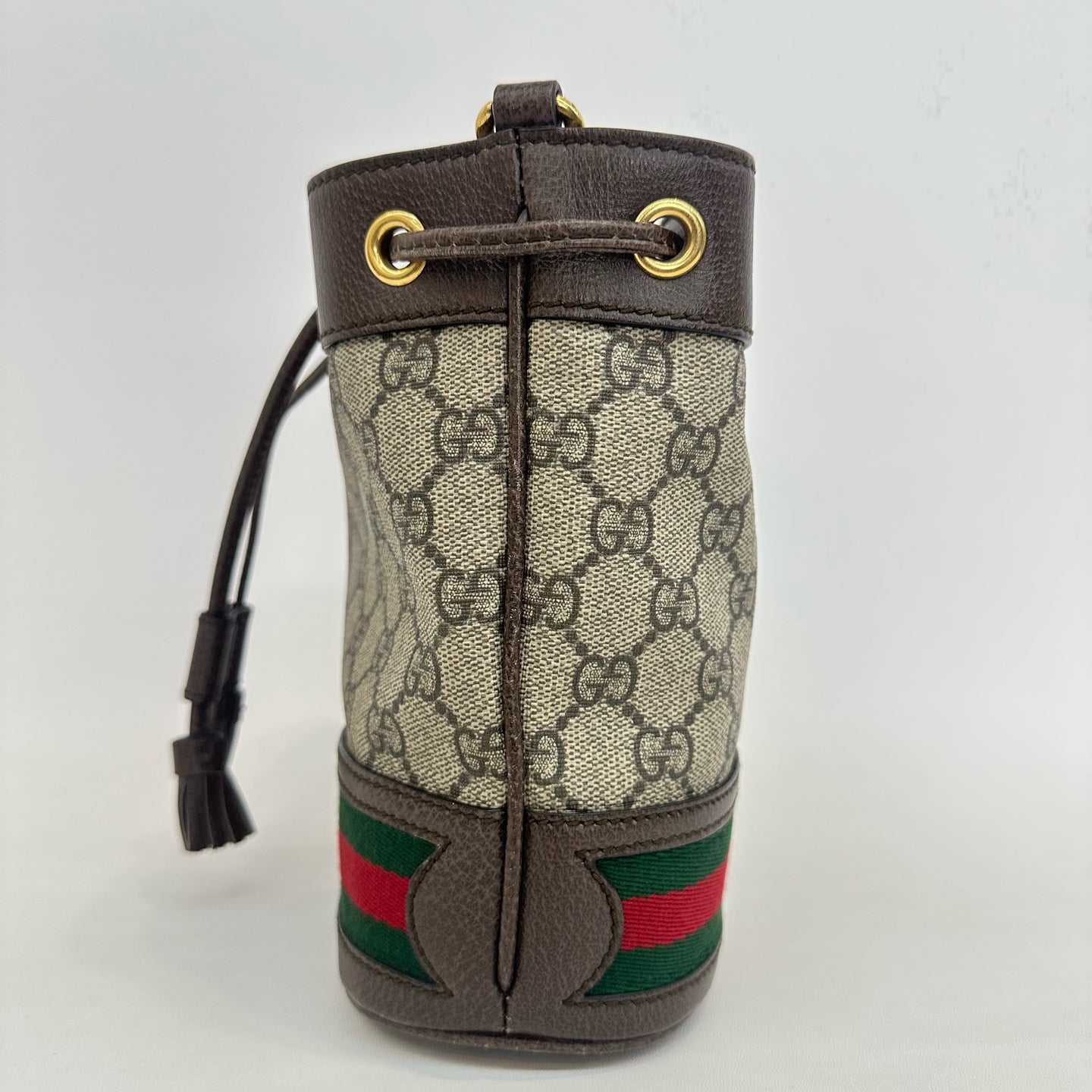 Gucci - Ophidia Bucket Bag - Coated canvas with leather trim - Beige, Brown, Red, Green - (mini)