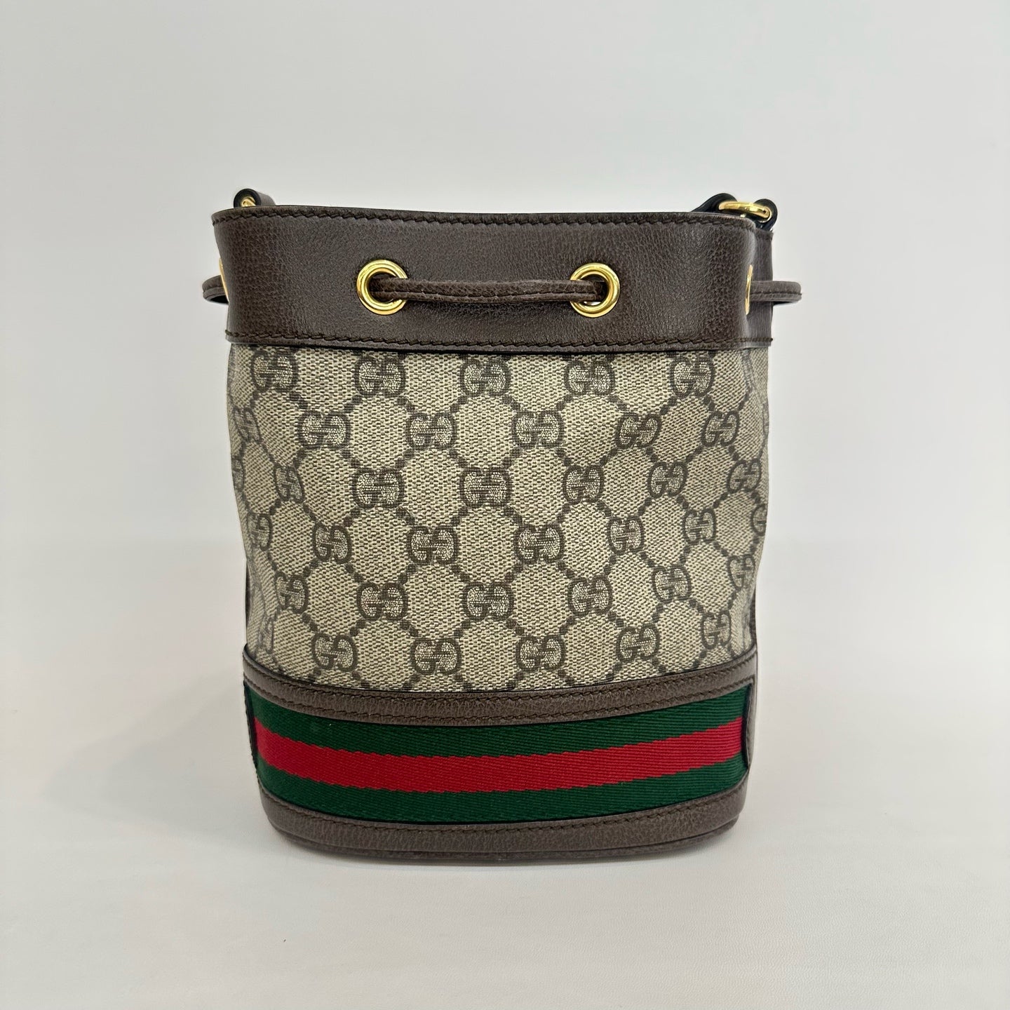 Gucci - Ophidia Bucket Bag - Coated canvas with leather trim - Beige, Brown, Red, Green - (mini)