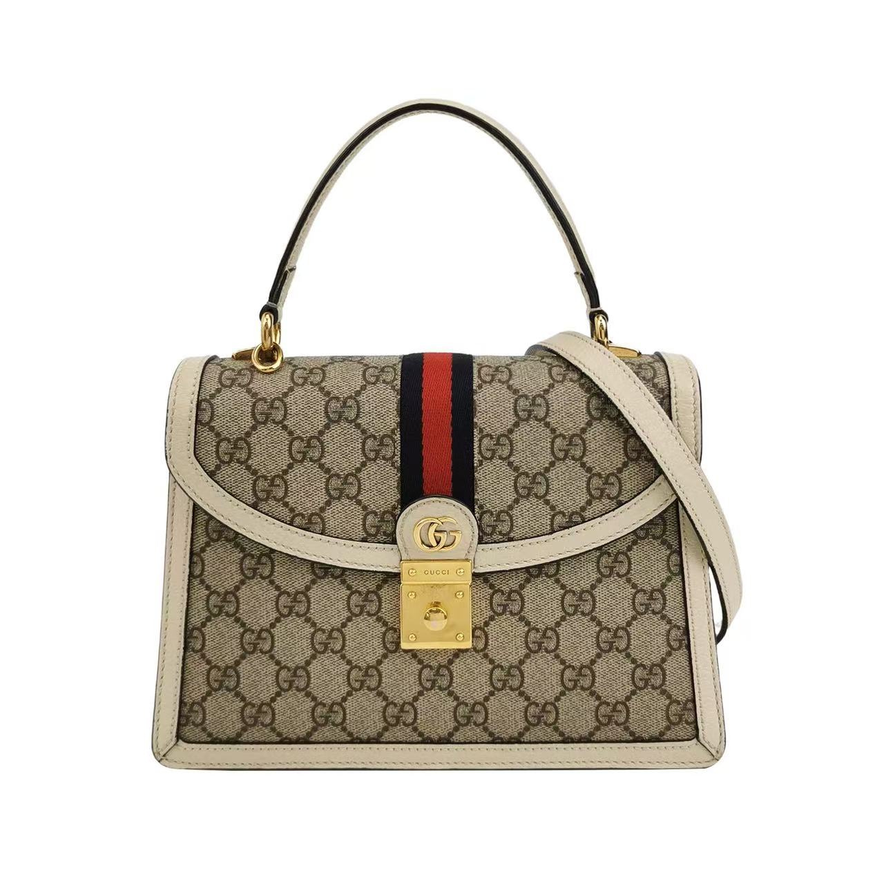 Gucci - Ophidia - Canvas and Cowhide Leather with Polyurethane Trim - Beige and White with Red and Navy Stripe - (Small)