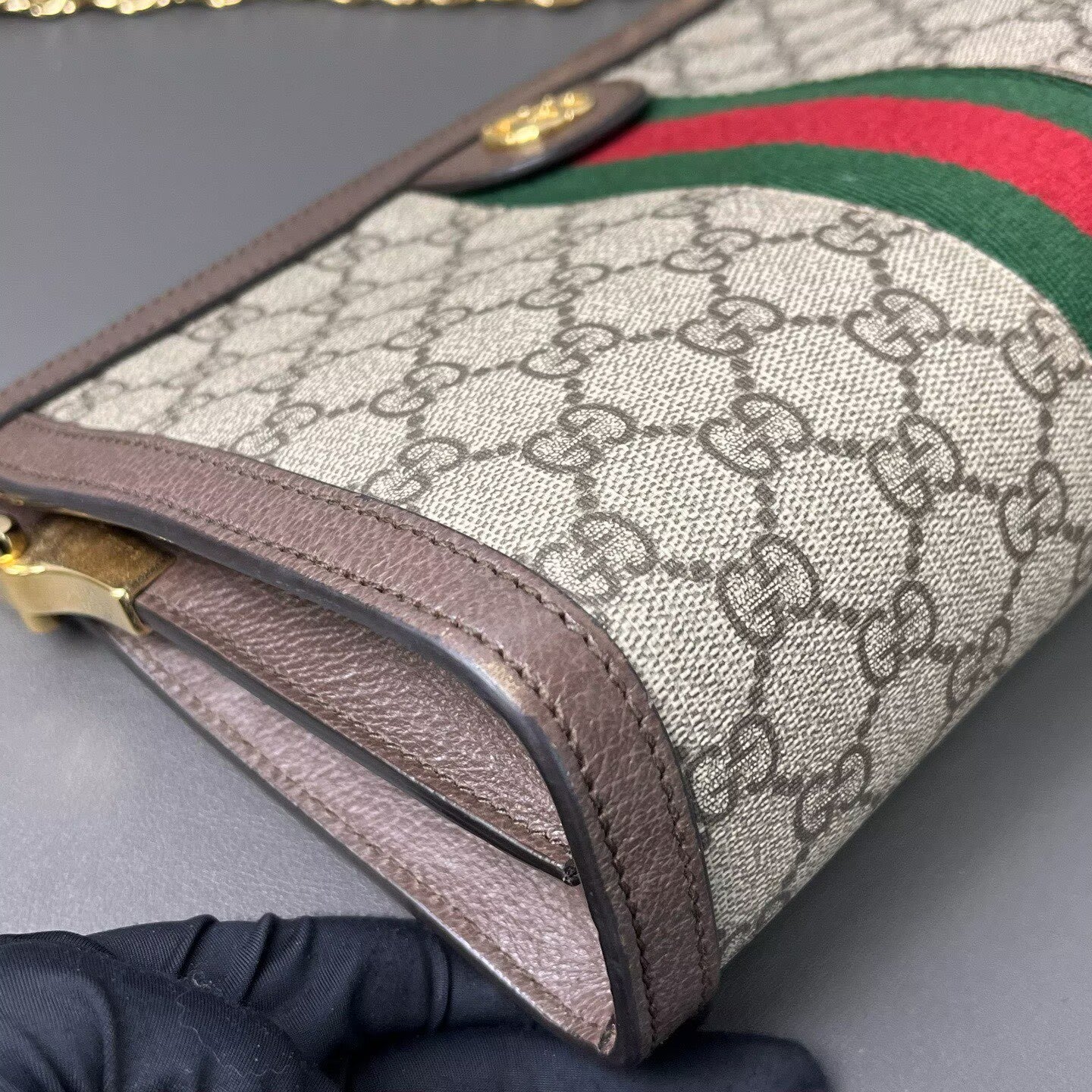 Gucci - Ophidia Chain Bag - GG Supreme canvas with leather trim - Beige and Brown with Gold-Tone Hardware - (small)