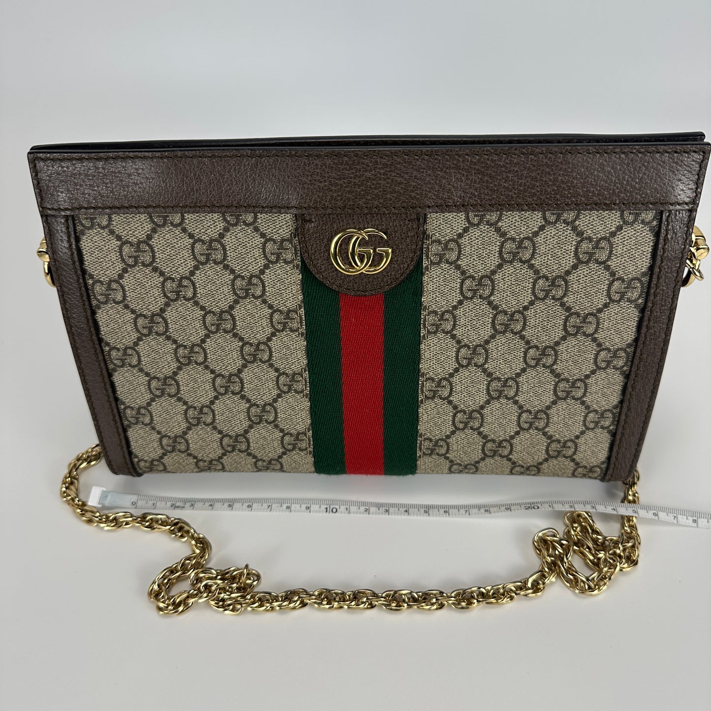 Gucci - Ophidia Chain Bag - GG Supreme coated canvas with leather trim - Beige and Brown with Green and Red Web Stripe - (Small)