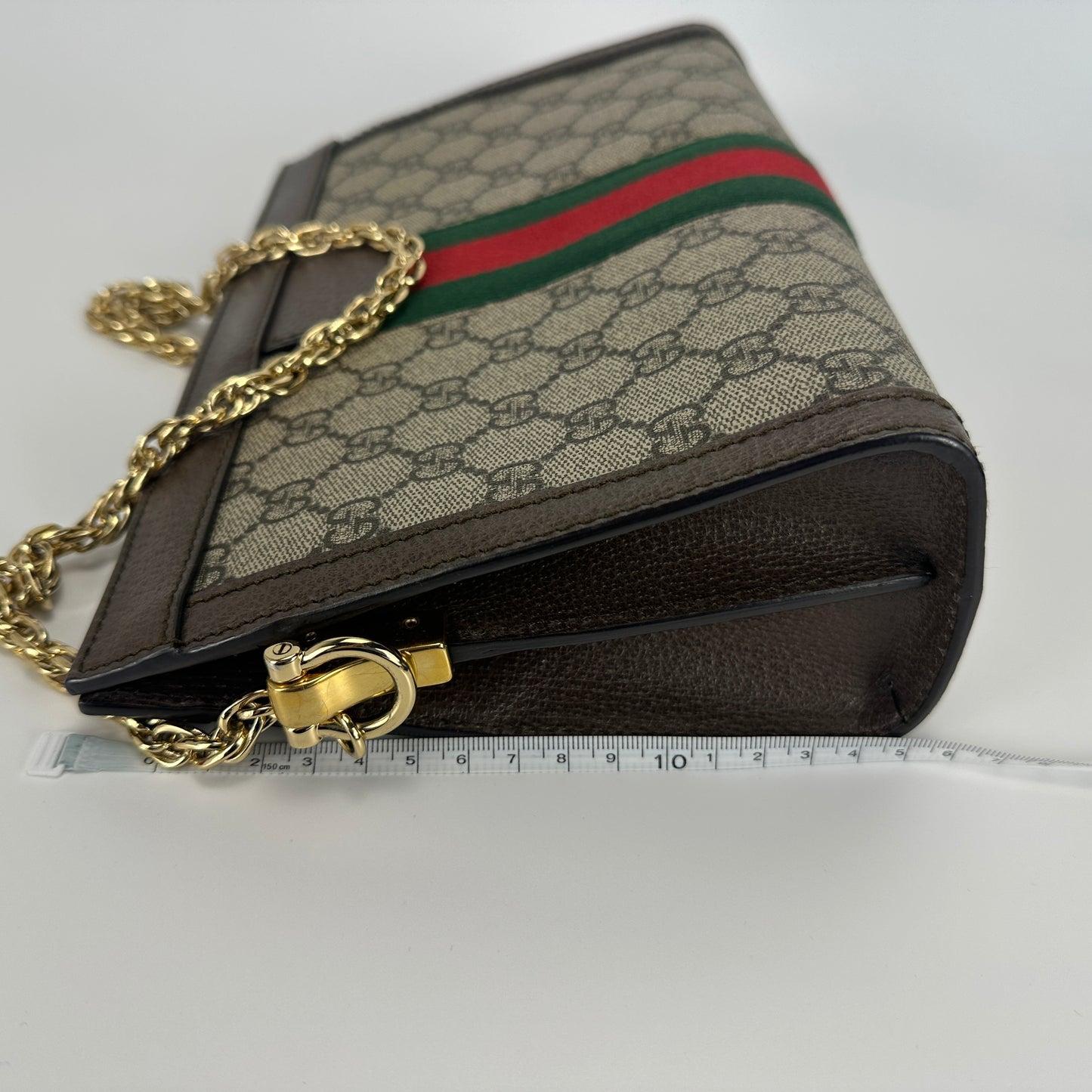 Gucci - Ophidia Chain Bag - GG Supreme coated canvas with leather trim - Beige and Brown with Green and Red Web Stripe - (Small)