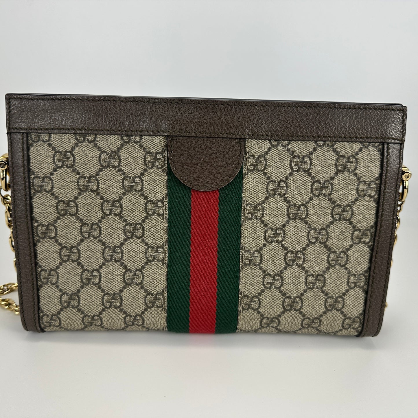 Gucci - Ophidia Chain Bag - GG Supreme coated canvas with leather trim - Beige and Brown with Green and Red Web Stripe - (Small)