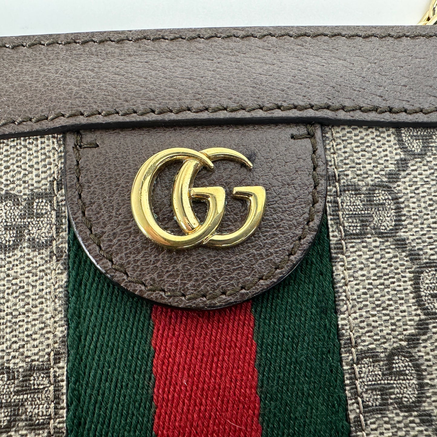 Gucci - Ophidia Chain Bag - GG Supreme coated canvas with leather trim - Beige and Brown with Green and Red Web Stripe - (Small)