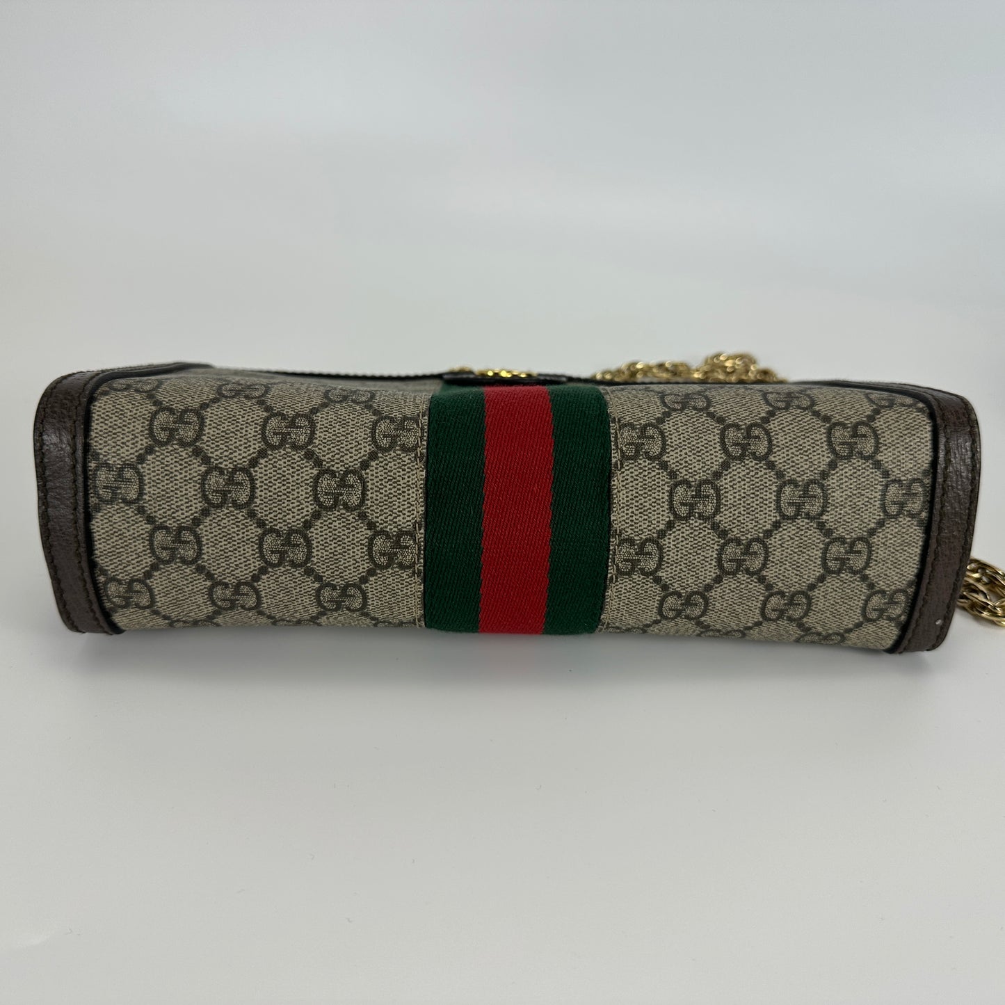 Gucci - Ophidia Chain Bag - GG Supreme coated canvas with leather trim - Beige and Brown with Green and Red Web Stripe - (Small)