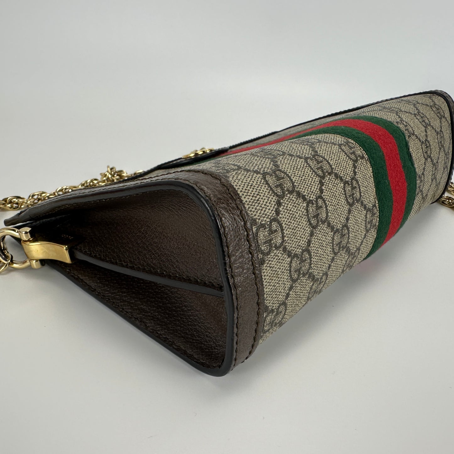 Gucci - Ophidia Chain Bag - GG Supreme coated canvas with leather trim - Beige and Brown with Green and Red Web Stripe - (Small)