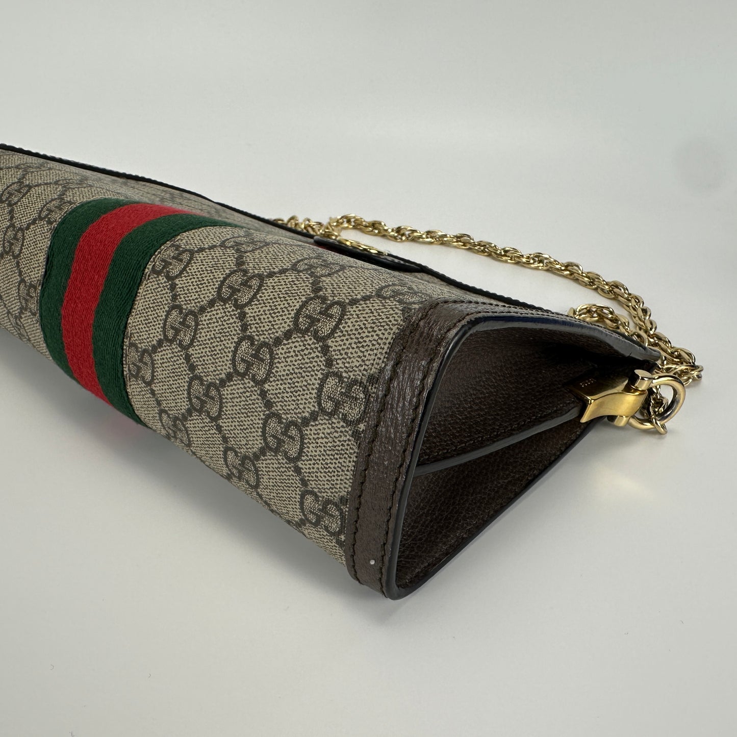 Gucci - Ophidia Chain Bag - GG Supreme coated canvas with leather trim - Beige and Brown with Green and Red Web Stripe - (Small)