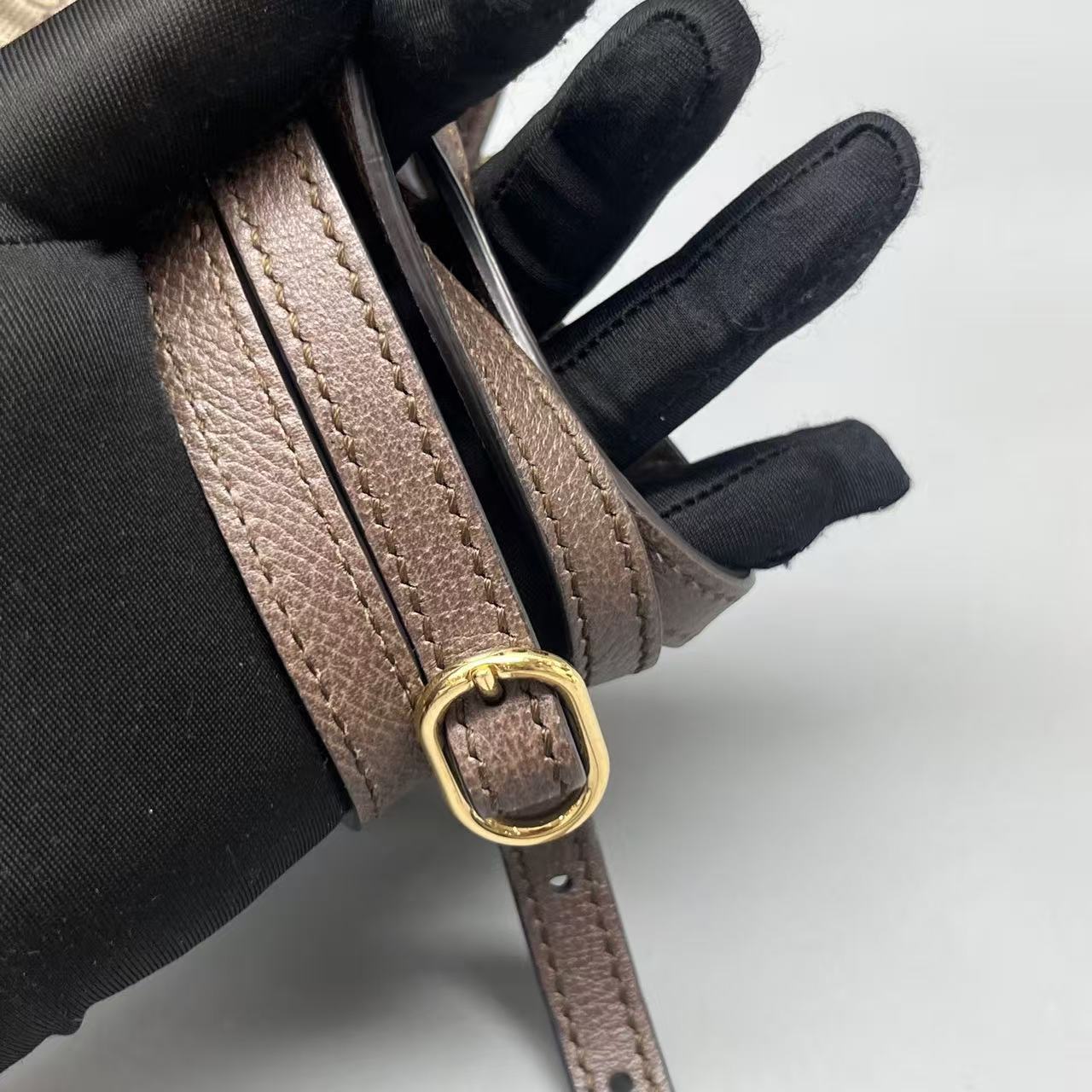 Gucci - Ophidia Drawstring Bucket Bag - GG Supreme canvas with leather trim - Beige and Brown with Red and Green Web - (mini)