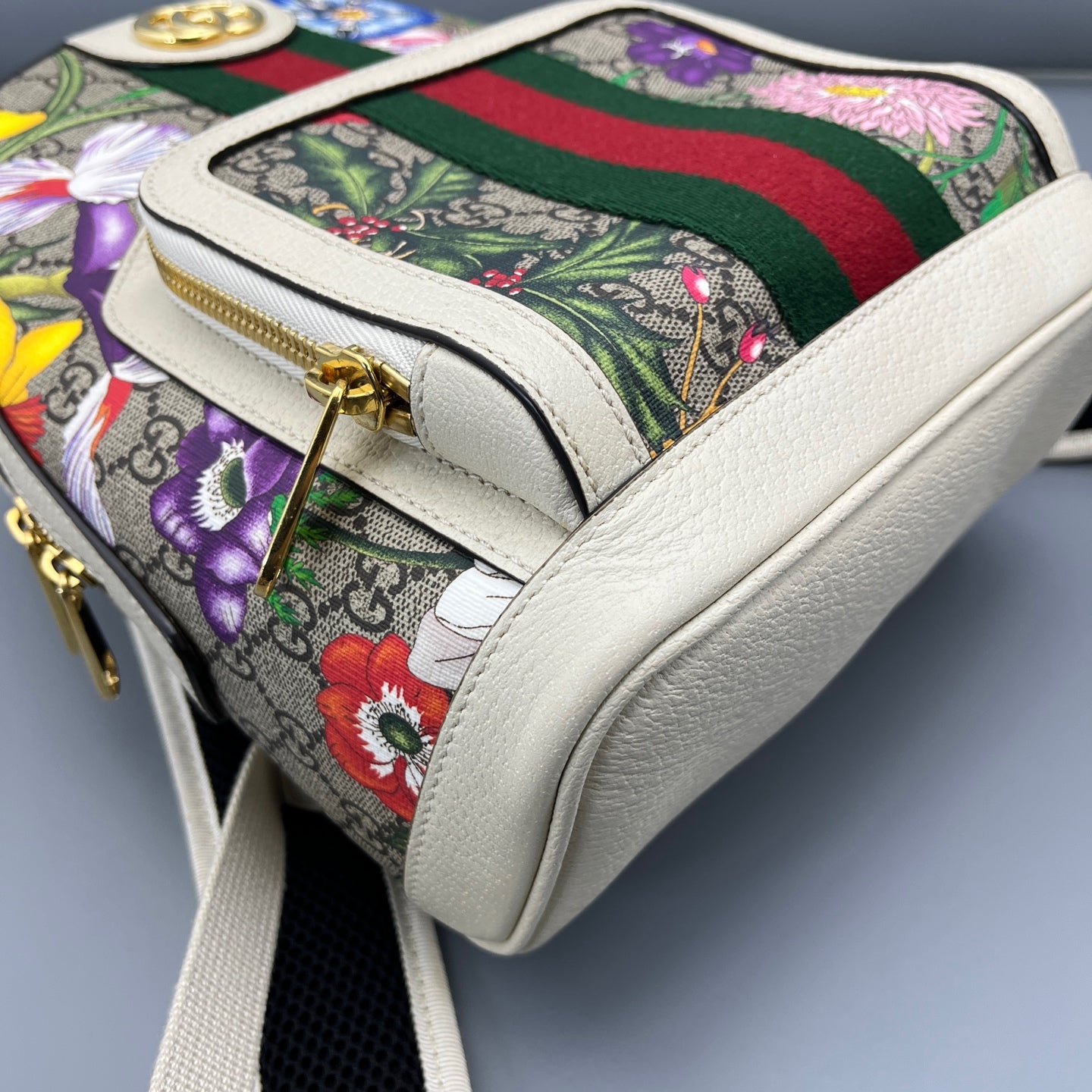 Gucci - Ophidia Floral Mini Backpack - GG Supreme canvas with leather trim - Multicolour with white trim - (small)