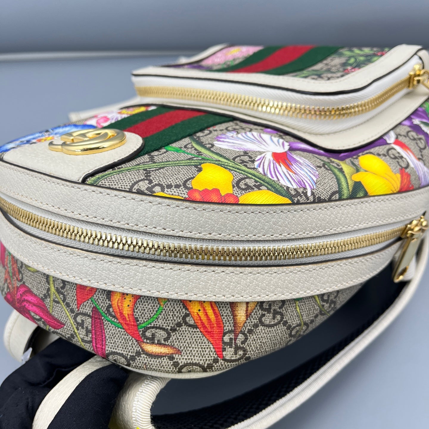 Gucci - Ophidia Floral Mini Backpack - GG Supreme canvas with leather trim - Multicolour with white trim - (small)