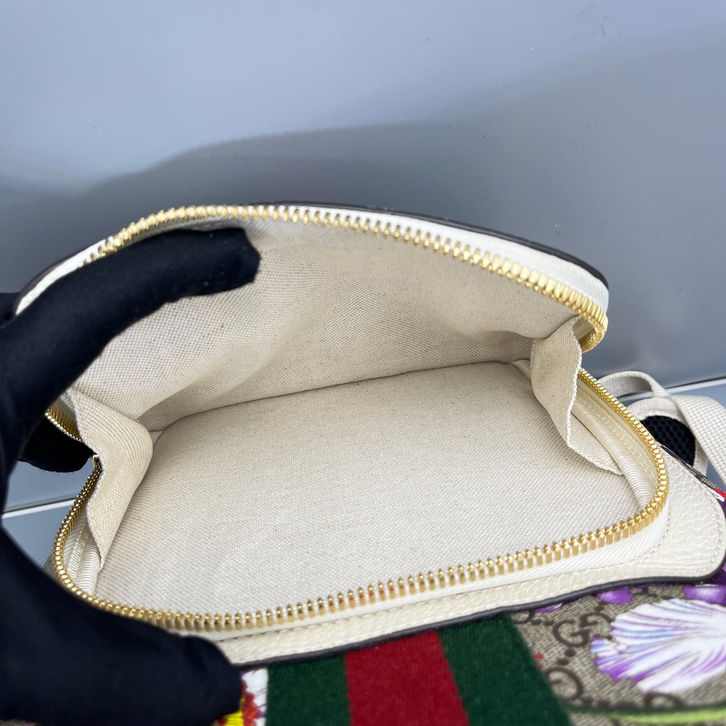Gucci - Ophidia Floral Mini Backpack - GG Supreme canvas with leather trim - Multicolour with white trim - (small)