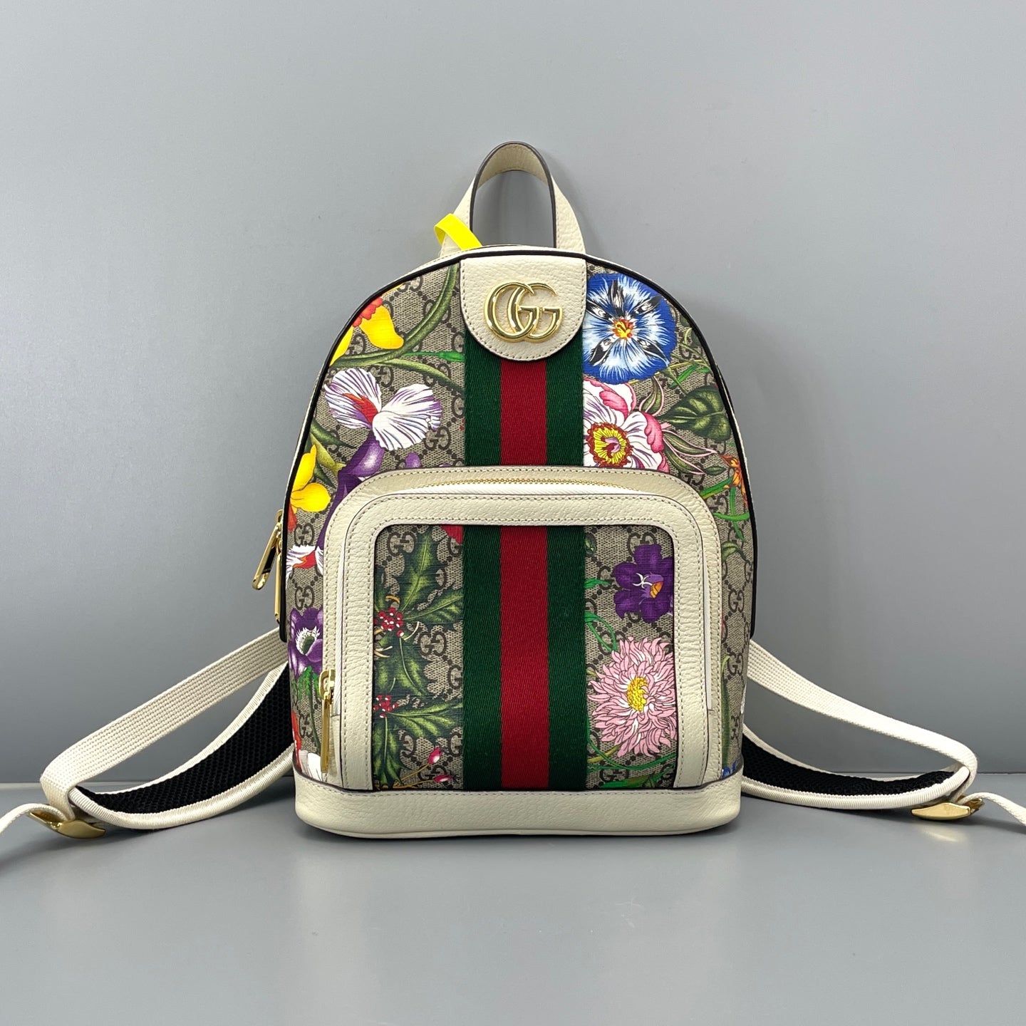 Gucci - Ophidia Floral Mini Backpack - GG Supreme canvas with leather trim - Multicolour with white trim - (small)