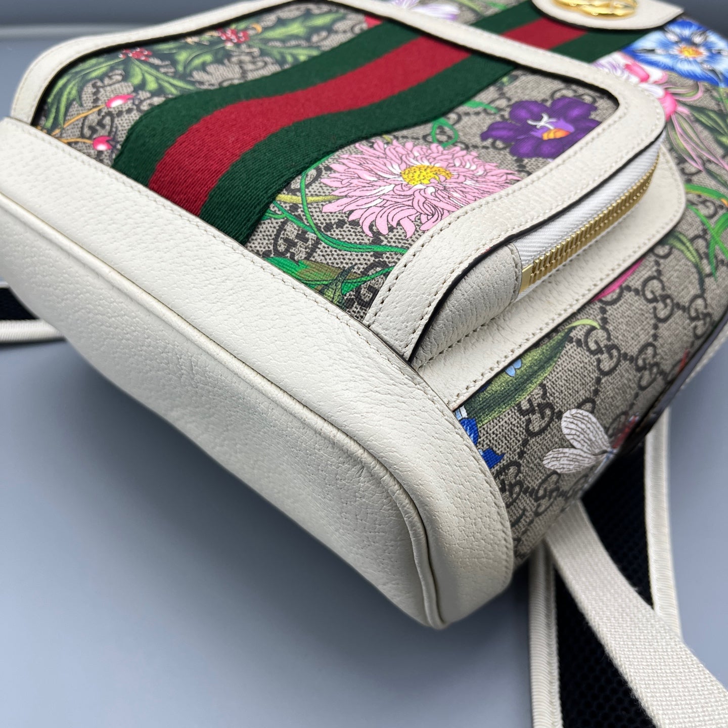Gucci - Ophidia Floral Mini Backpack - GG Supreme canvas with leather trim - Multicolour with white trim - (small)