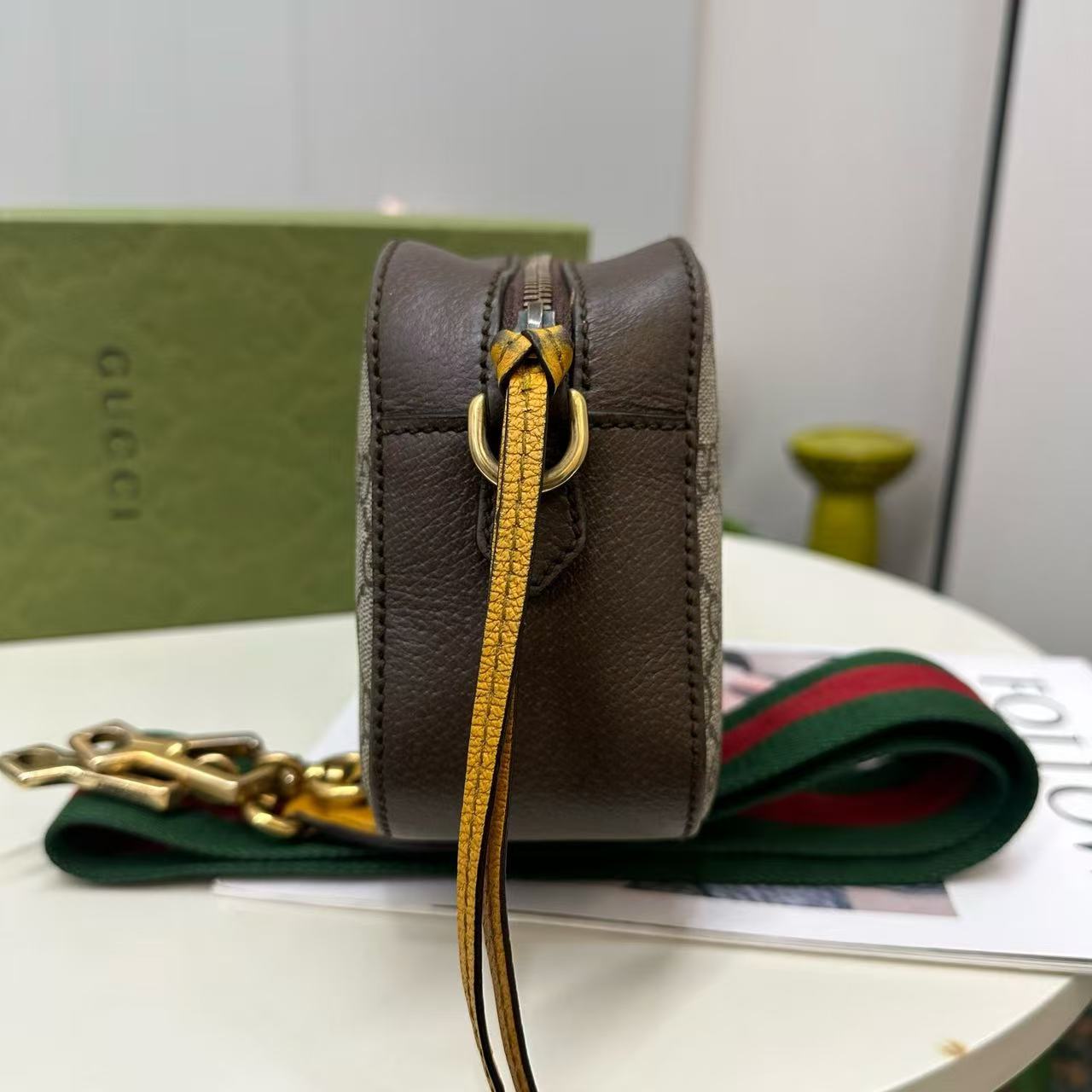 Gucci - Ophidia GG Supreme Camera Bag - GG Supreme canvas with leather trim - Beige and Brown with Green and Red Web - (Small)