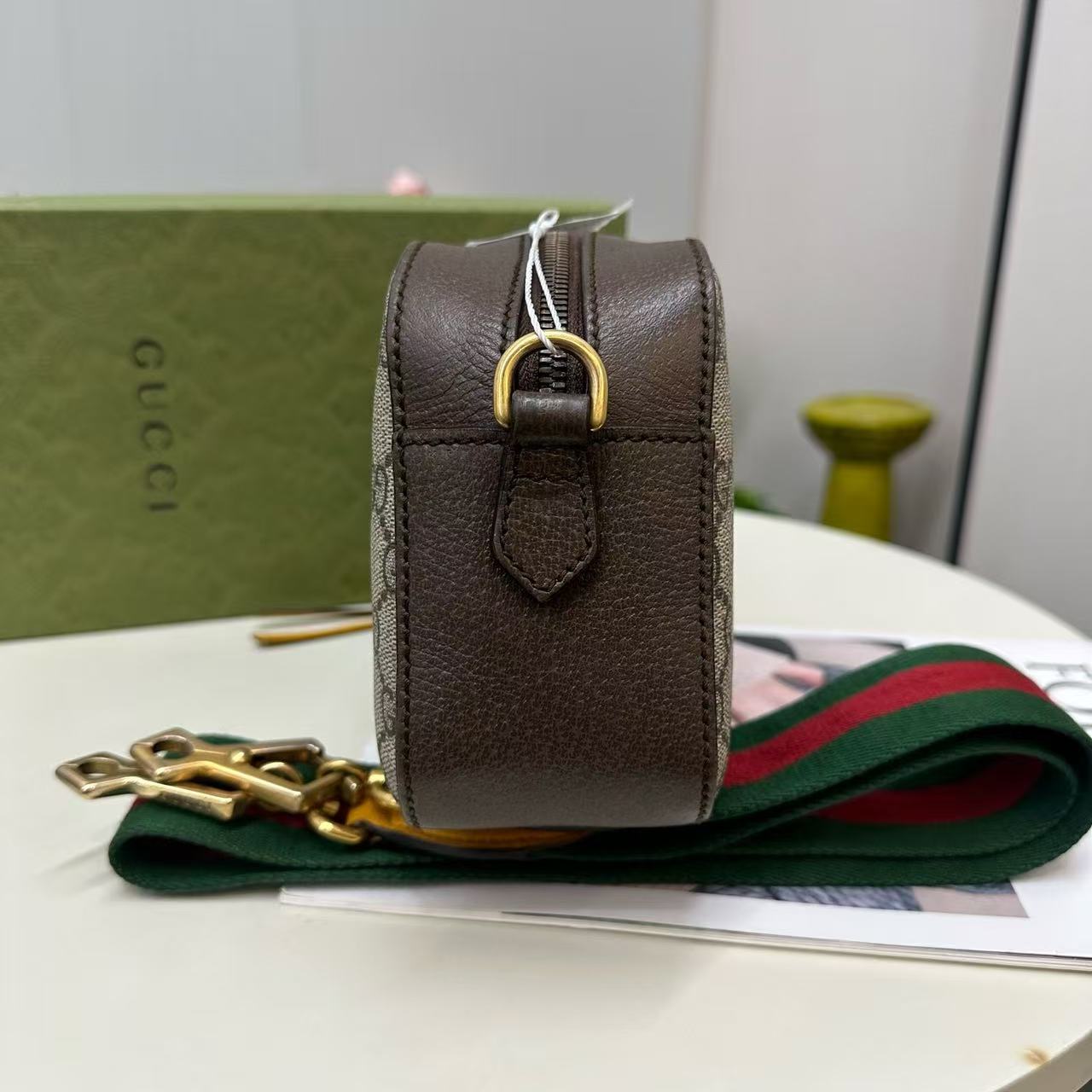 Gucci - Ophidia GG Supreme Camera Bag - GG Supreme canvas with leather trim - Beige and Brown with Green and Red Web - (Small)