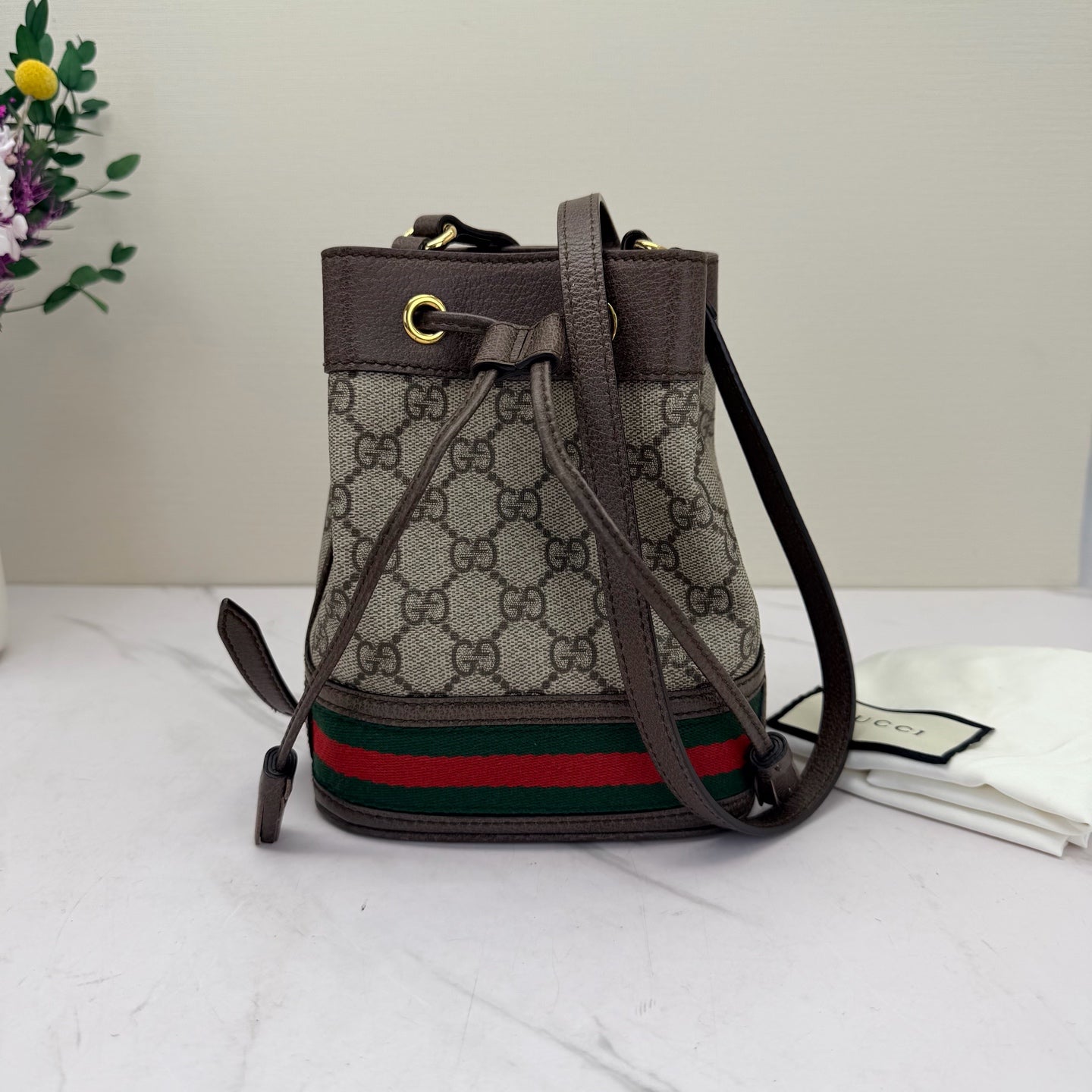 Gucci - Ophidia - GG Supreme canvas with leather trim - Beige and Brown with Web stripe - (small)