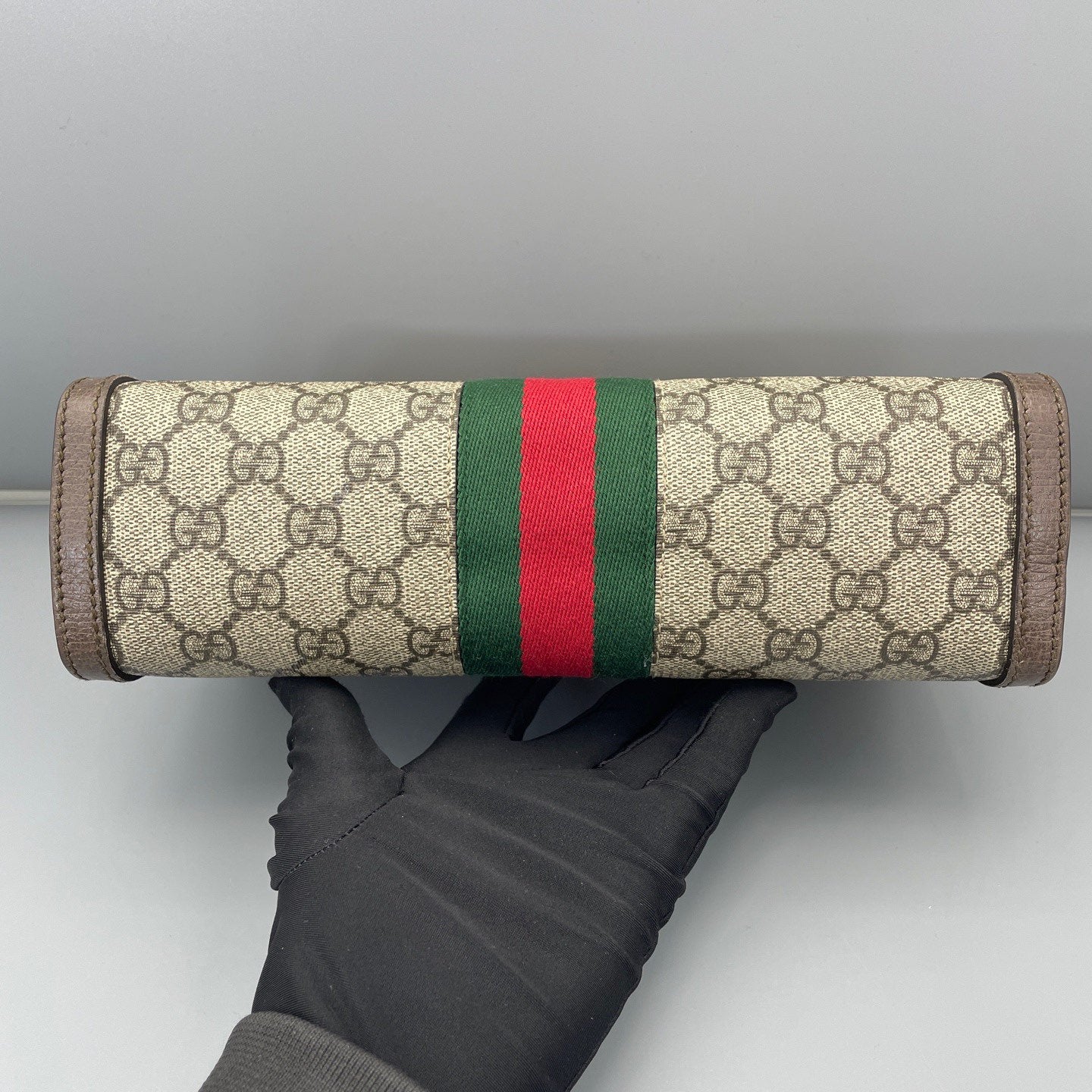 Gucci - Ophidia - GG Supreme canvas with leather trim - Ebony with dark brown leather and green/red Web stripe - (Small)