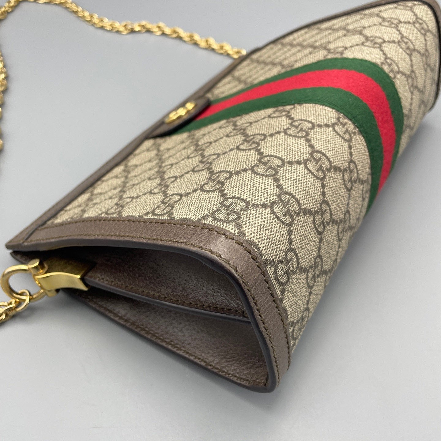 Gucci - Ophidia - GG Supreme canvas with leather trim - Ebony with dark brown leather and green/red Web stripe - (Small)