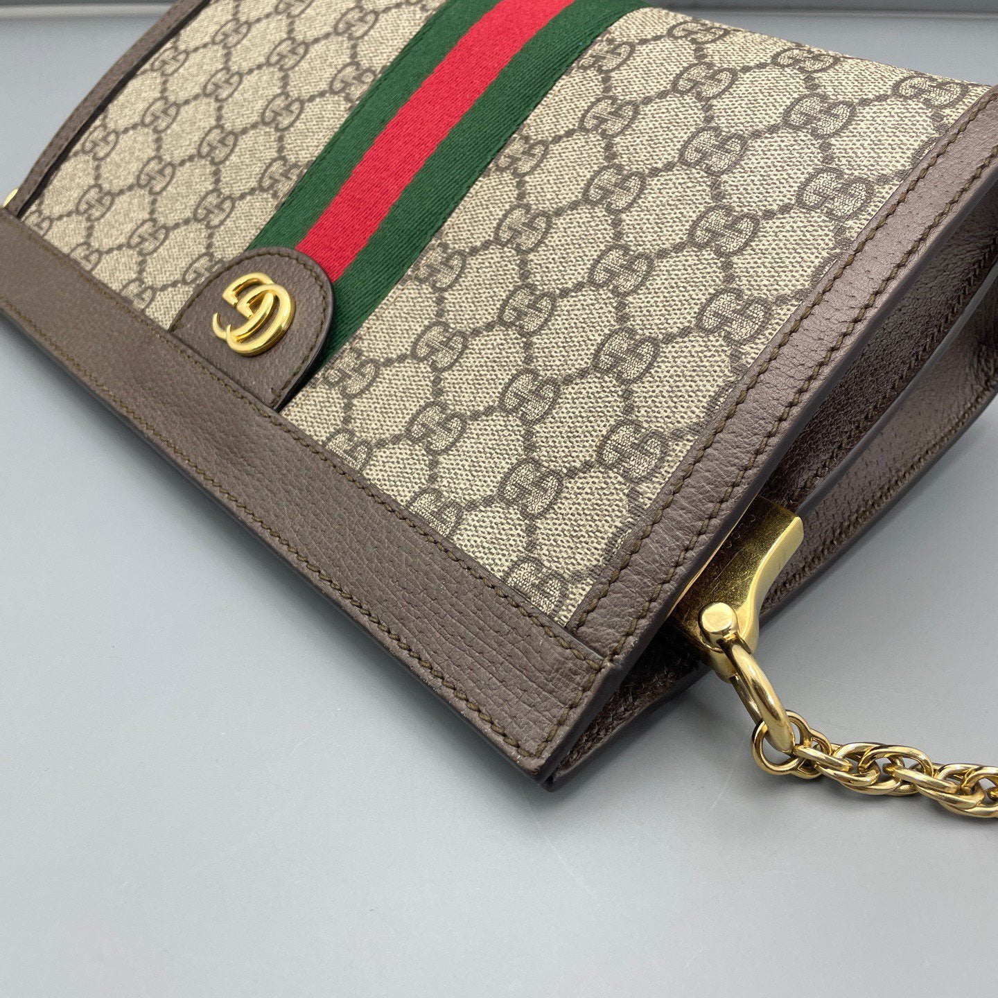 Gucci - Ophidia - GG Supreme canvas with leather trim - Ebony with dark brown leather and green/red Web stripe - (Small)