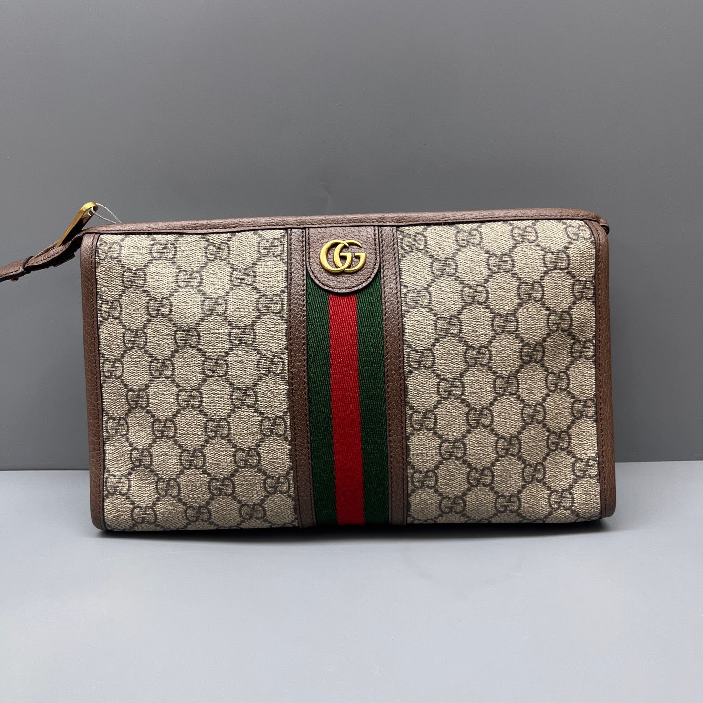 Gucci - Ophidia GG Supreme Clutch Bag - GG Supreme canvas with leather trim - Beige with Brown trim - (medium)