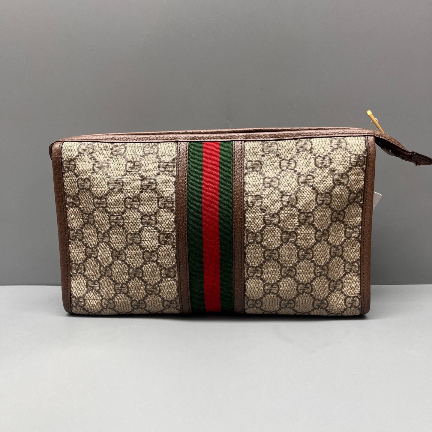Gucci - Ophidia GG Supreme Clutch Bag - GG Supreme canvas with leather trim - Beige with Brown trim - (medium)