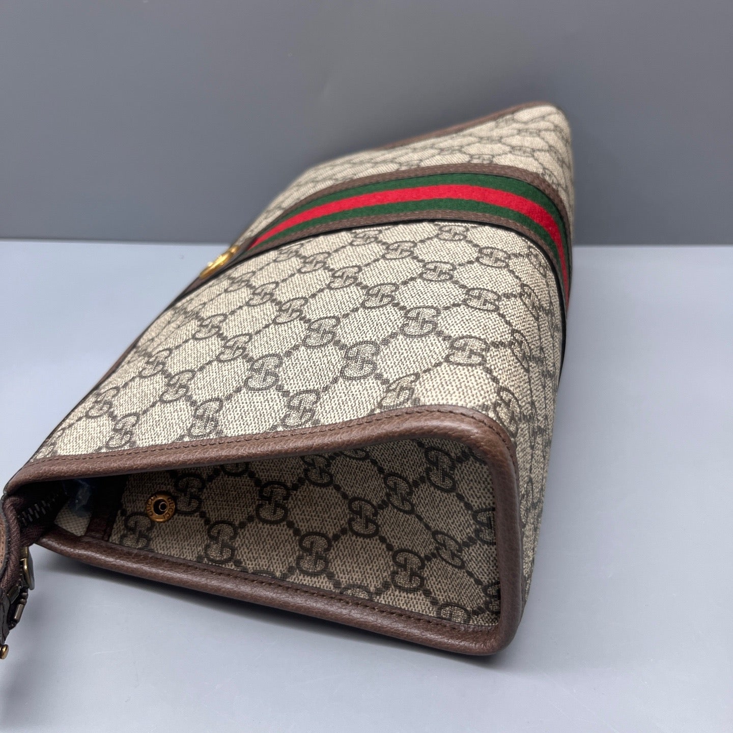 Gucci - Ophidia GG Supreme Clutch Bag - GG Supreme canvas with leather trim - Beige with Brown trim - (medium)