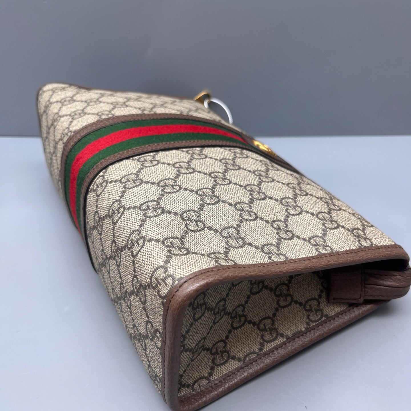 Gucci - Ophidia GG Supreme Clutch Bag - GG Supreme canvas with leather trim - Beige with Brown trim - (medium)