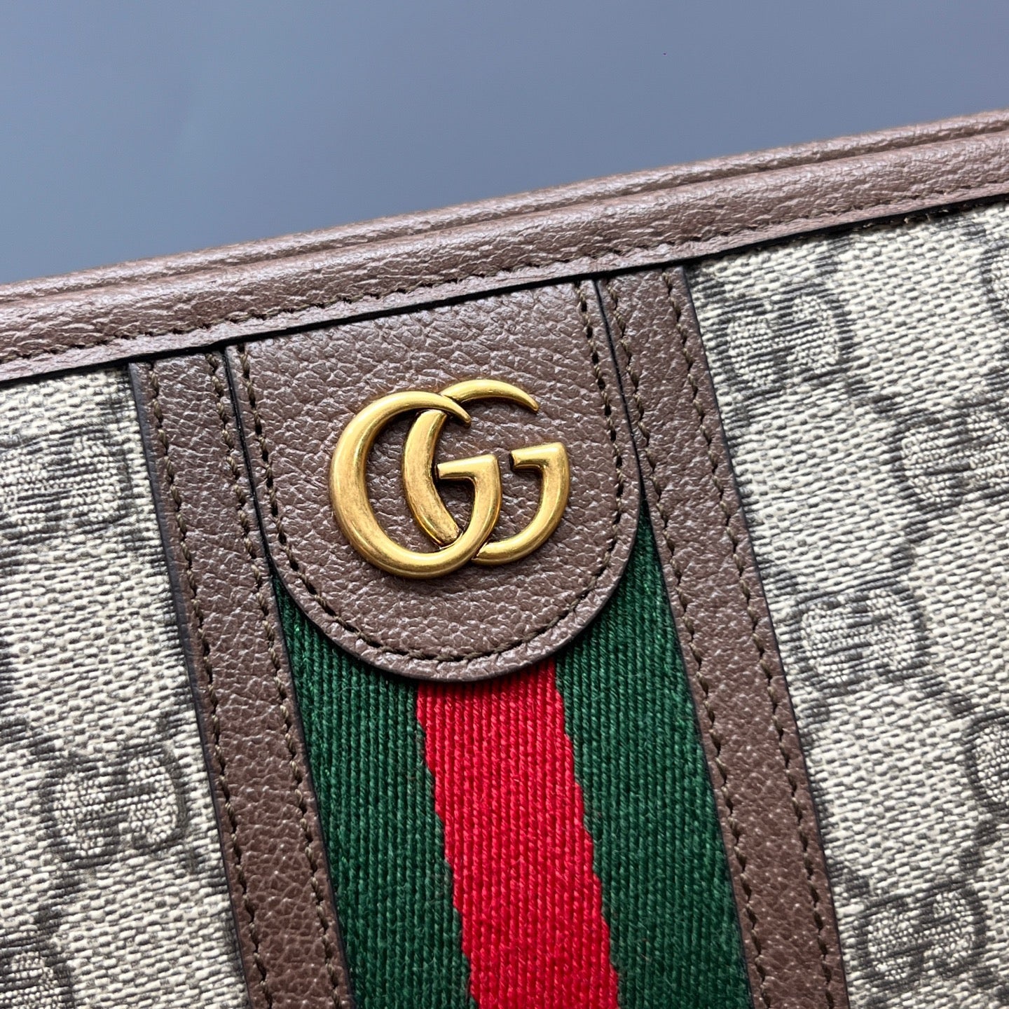 Gucci - Ophidia GG Supreme Clutch Bag - GG Supreme canvas with leather trim - Beige with Brown trim - (medium)