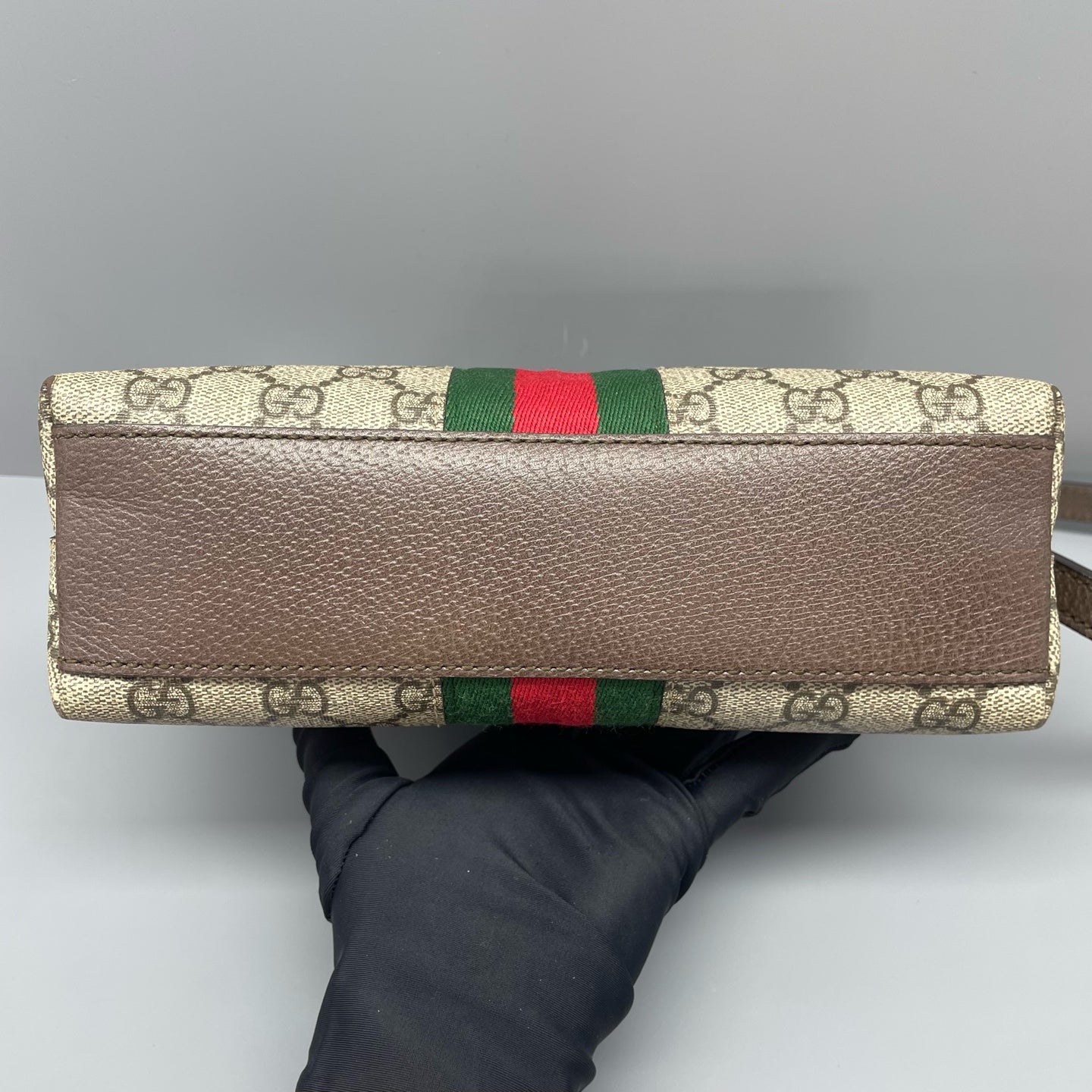 Gucci - Ophidia GG Supreme Mini Dome Shoulder Bag - GG Supreme canvas with leather trim - Ebony brown with beige GG Supreme canvas, and red/green Web stripe - (mini)