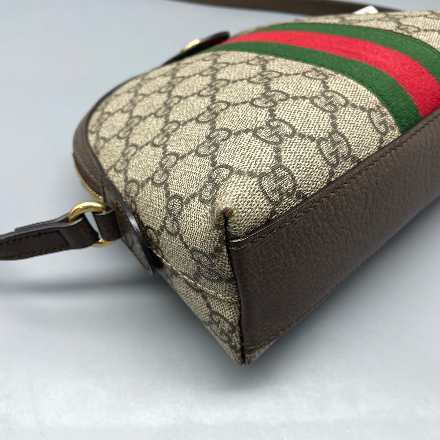Gucci - Ophidia GG Supreme Mini Dome Shoulder Bag - GG Supreme canvas with leather trim - Ebony brown with beige GG Supreme canvas, and red/green Web stripe - (mini)