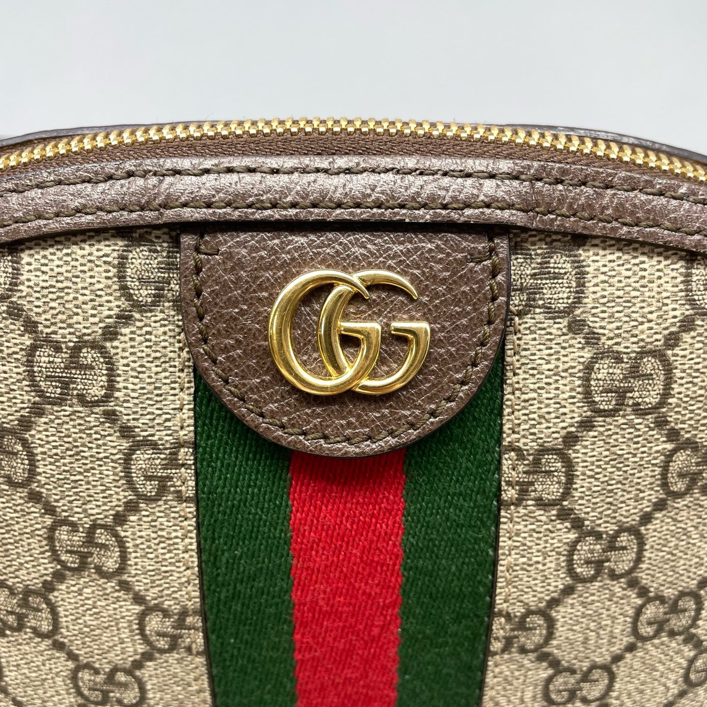 Gucci - Ophidia GG Supreme Mini Dome Shoulder Bag - GG Supreme canvas with leather trim - Ebony brown with beige GG Supreme canvas, and red/green Web stripe - (mini)