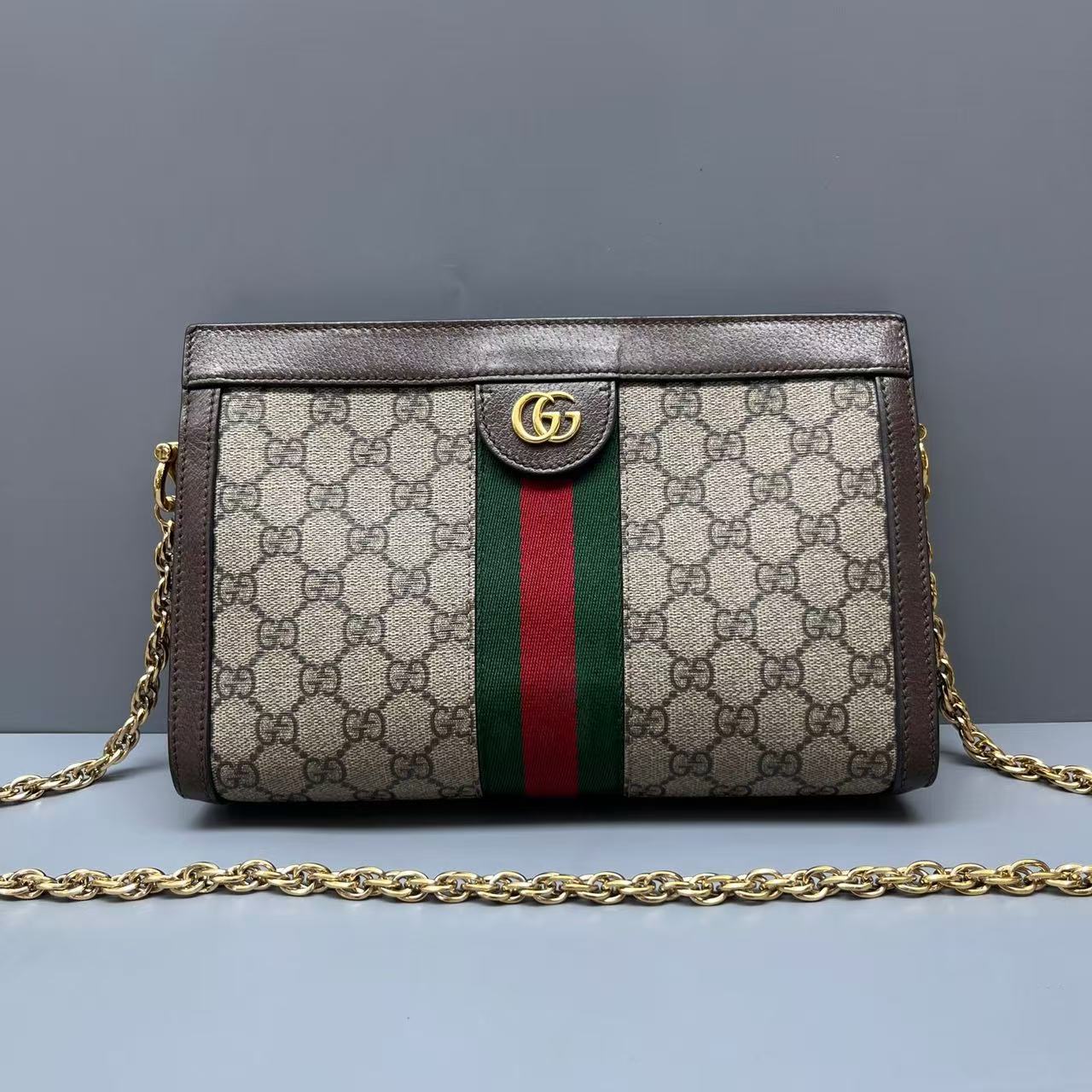 Gucci - Ophidia GG Supreme Small Shoulder Bag - Coated canvas with leather trim and fabric lining - Beige and ebony GG Supreme canvas with brown leather trim, green and red Web stripe - (Small)