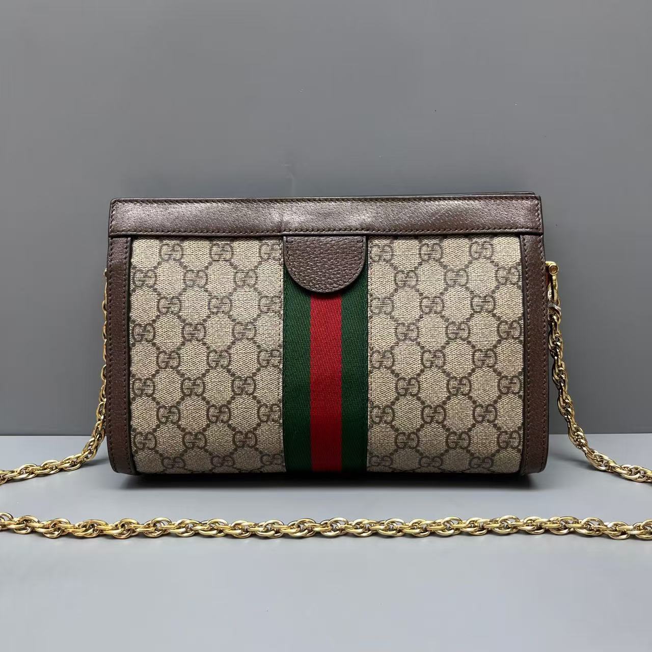 Gucci - Ophidia GG Supreme Small Shoulder Bag - Coated canvas with leather trim and fabric lining - Beige and ebony GG Supreme canvas with brown leather trim, green and red Web stripe - (Small)