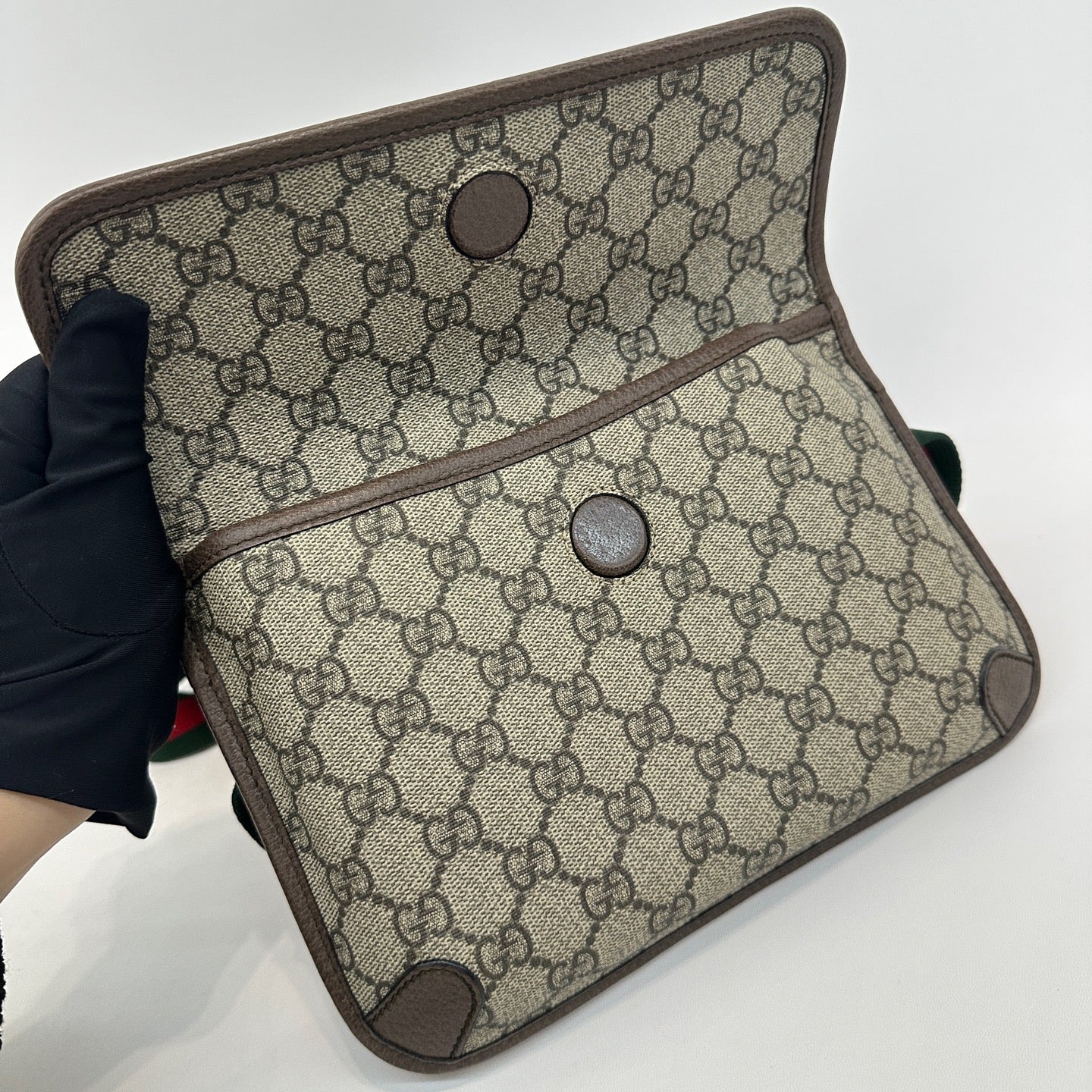 Gucci - Ophidia GG Supreme Tiger Head Belt Bag - GG Supreme canvas with leather trim - Beige and ebony with brown leather and green/red Web stripe - (Small)