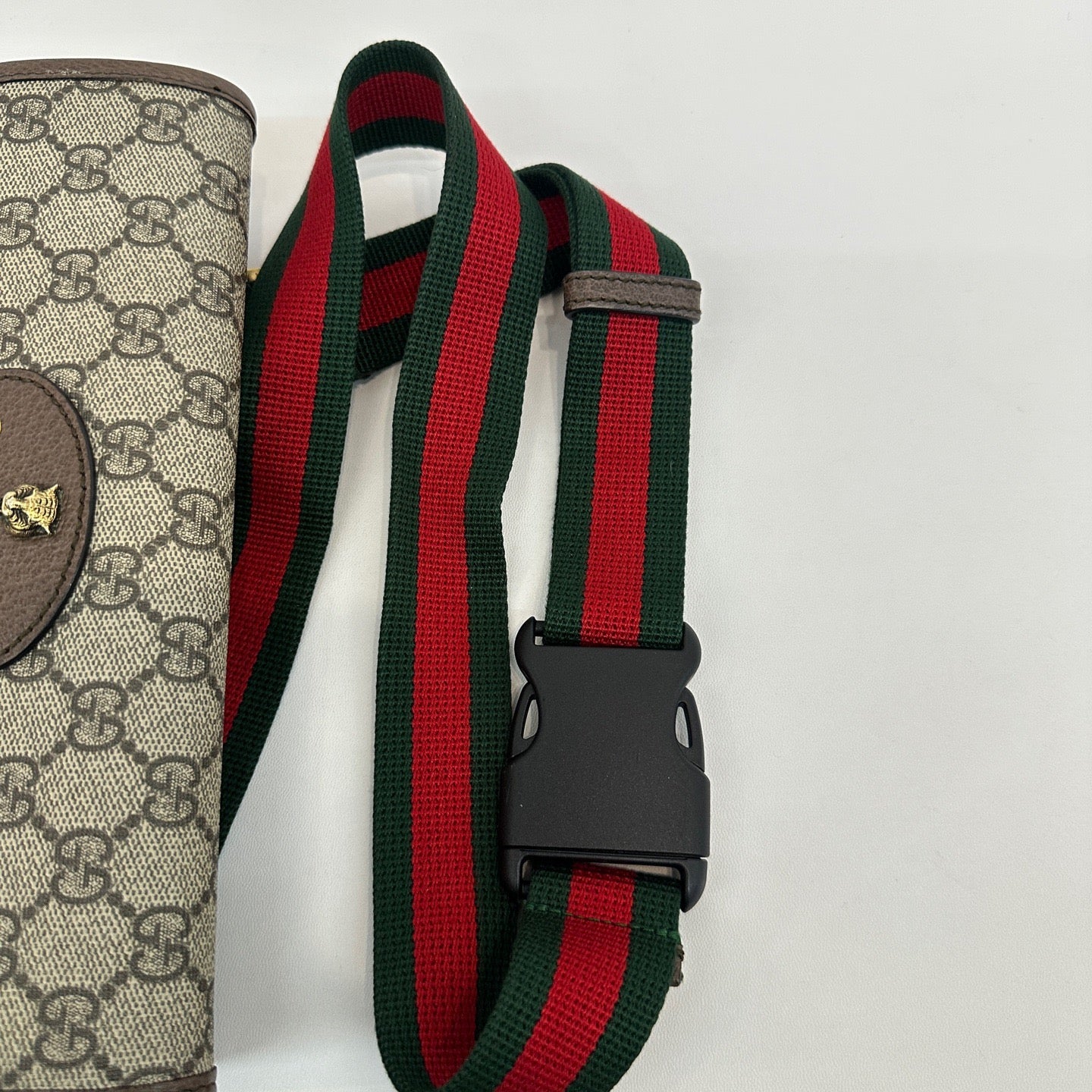 Gucci - Ophidia GG Supreme Tiger Head Belt Bag - GG Supreme canvas with leather trim - Beige and ebony with brown leather and green/red Web stripe - (Small)