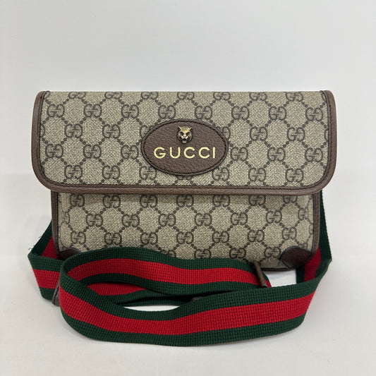 Gucci - Ophidia GG Supreme Tiger Head Belt Bag - GG Supreme canvas with leather trim - Beige and ebony with brown leather and green/red Web stripe - (Small)