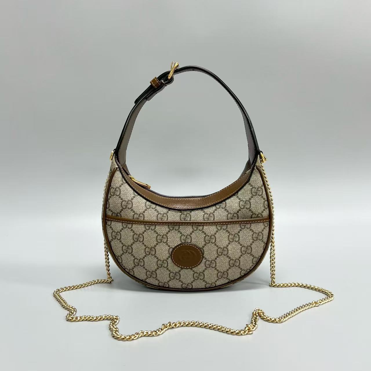 Gucci - Ophidia Half-Moon Bag - GG Supreme canvas with leather trim - Beige - (mini)