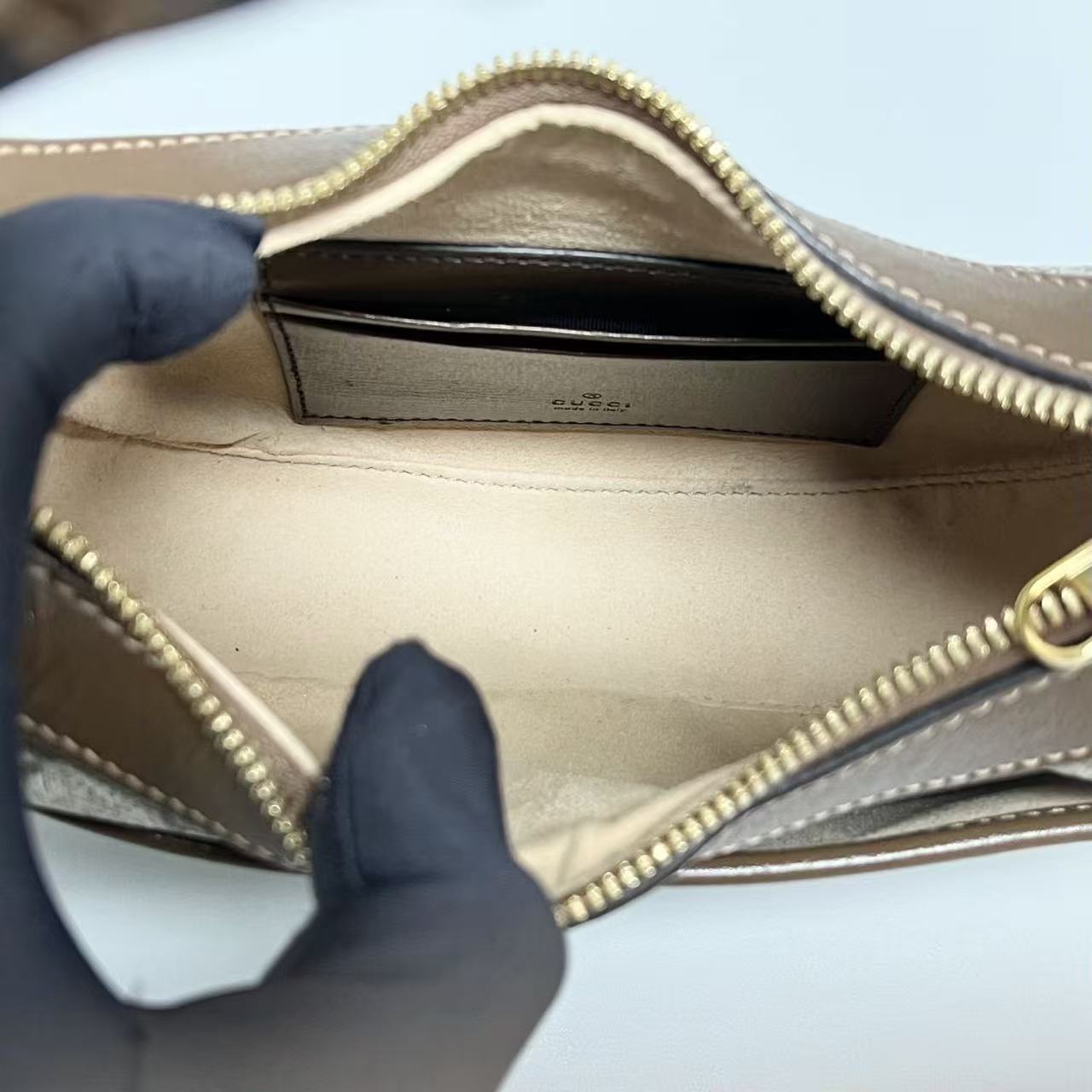 Gucci - Ophidia Half-Moon Bag - GG Supreme canvas with leather trim - Beige - (mini)
