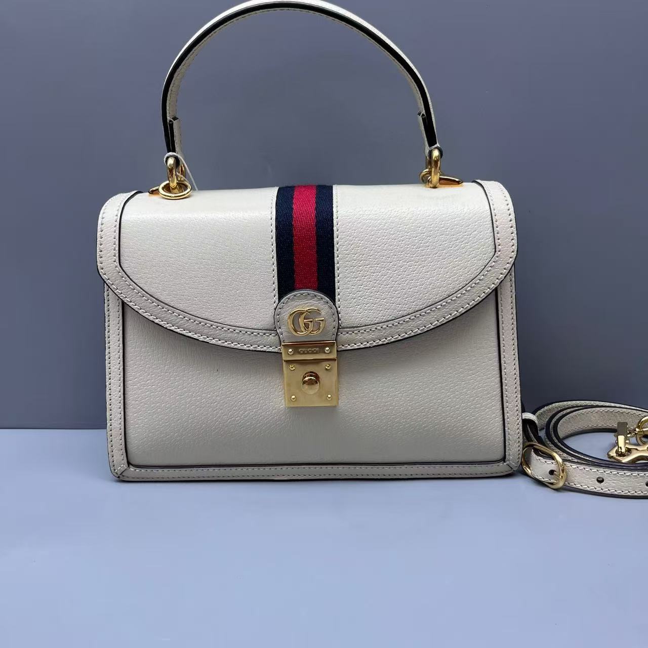 Gucci - Ophidia Messenger Bag - Grained leather - White with red and navy Web stripe - (small)