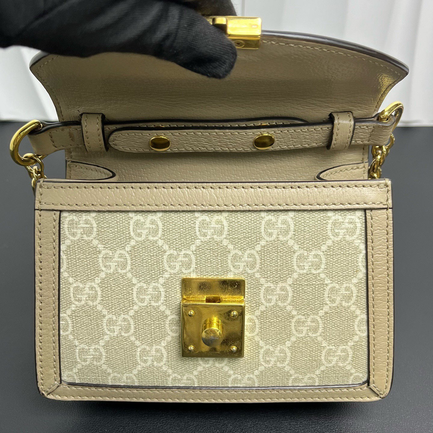 Gucci - Ophidia Mini Chain Bag - GG Supreme canvas with leather trim - Beige with Web stripe - (mini)