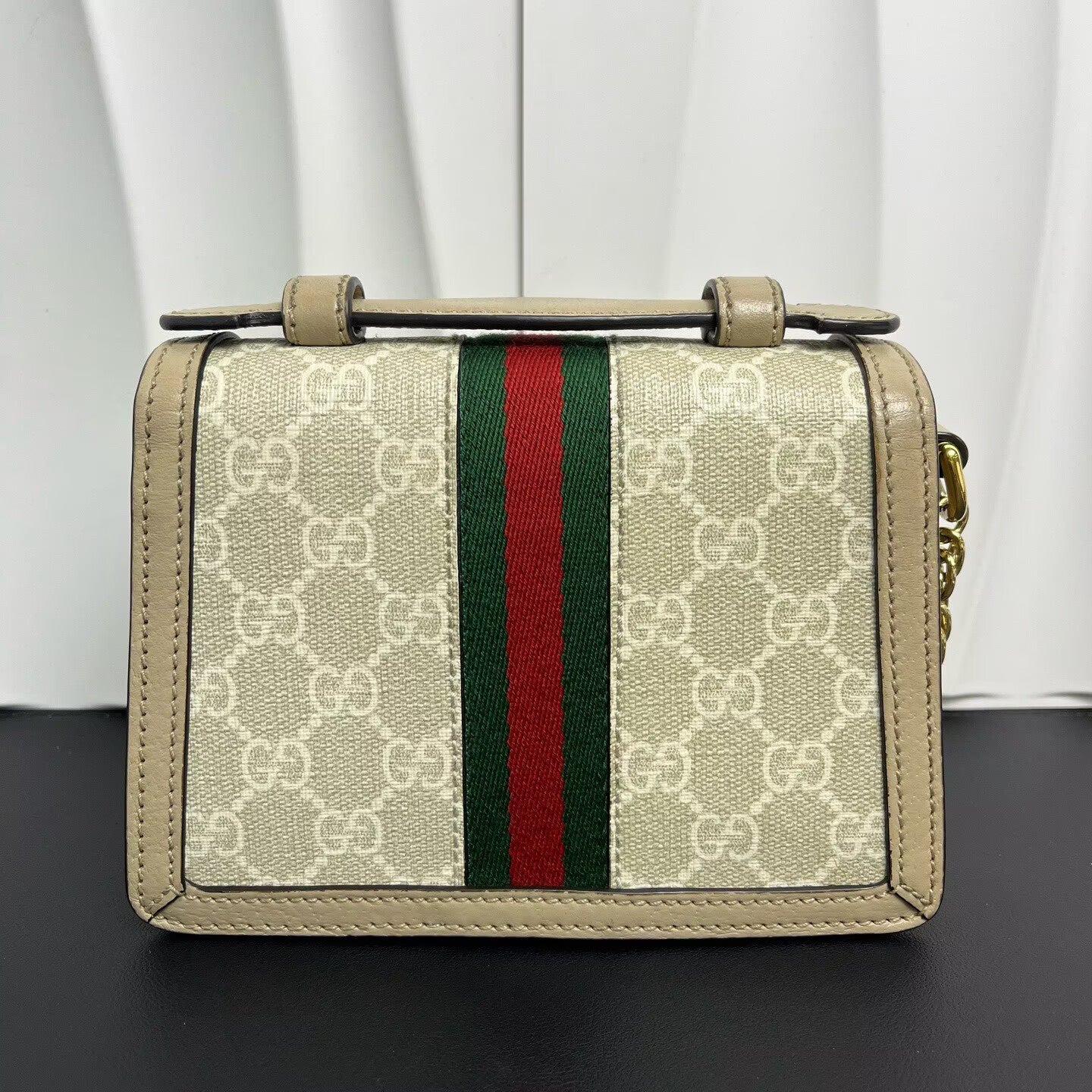 Gucci - Ophidia Mini Chain Bag - GG Supreme canvas with leather trim - Beige with Web stripe - (mini)
