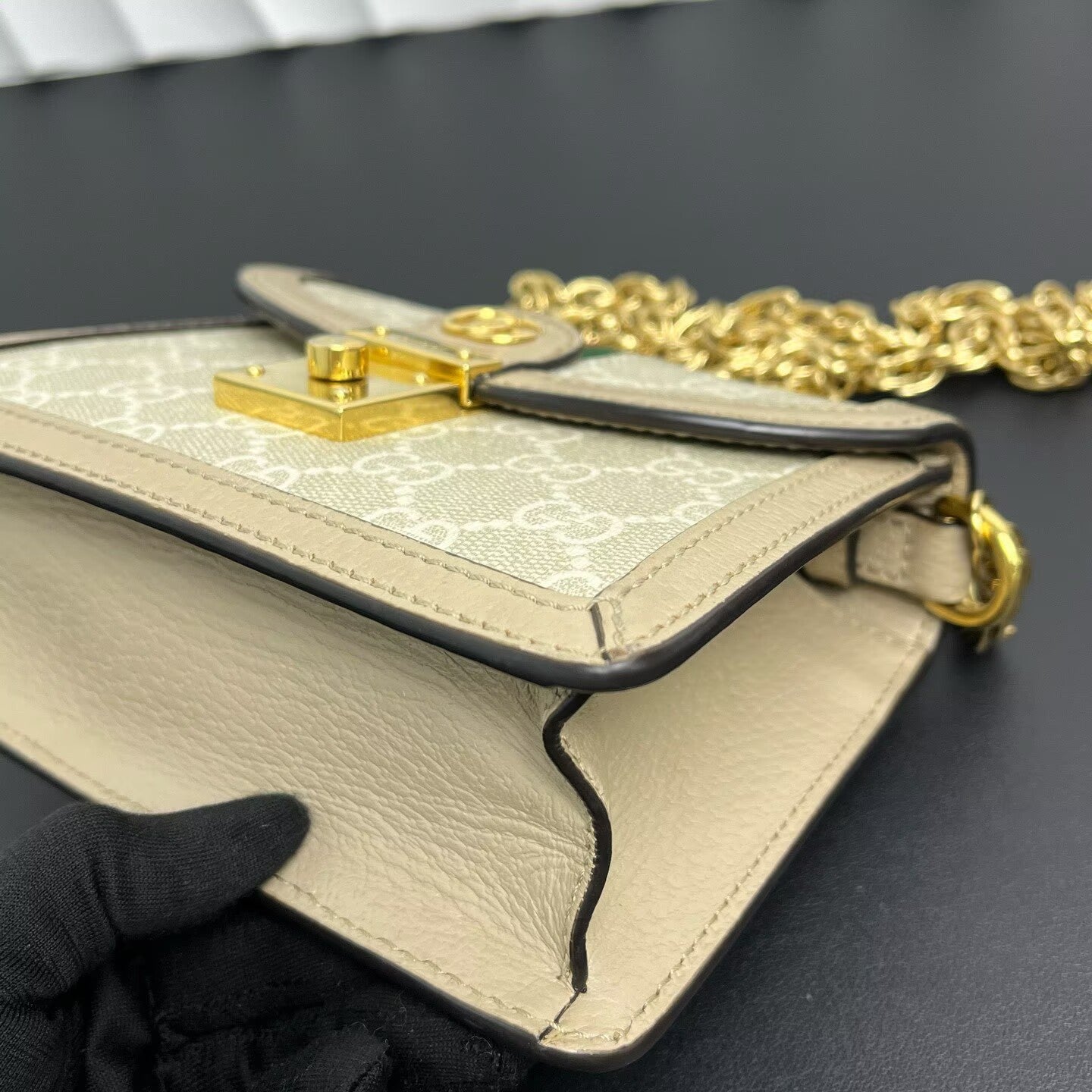 Gucci - Ophidia Mini Chain Bag - GG Supreme canvas with leather trim - Beige with Web stripe - (mini)