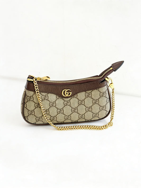 Gucci - Ophidia Mini Chain Shoulder Bag - GG Supreme canvas with leather trim - Beige with Brown trim - (mini)