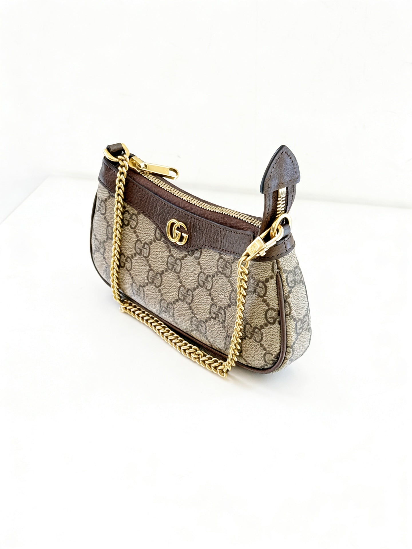 Gucci - Ophidia Mini Chain Shoulder Bag - GG Supreme canvas with leather trim - Beige with Brown trim - (mini)