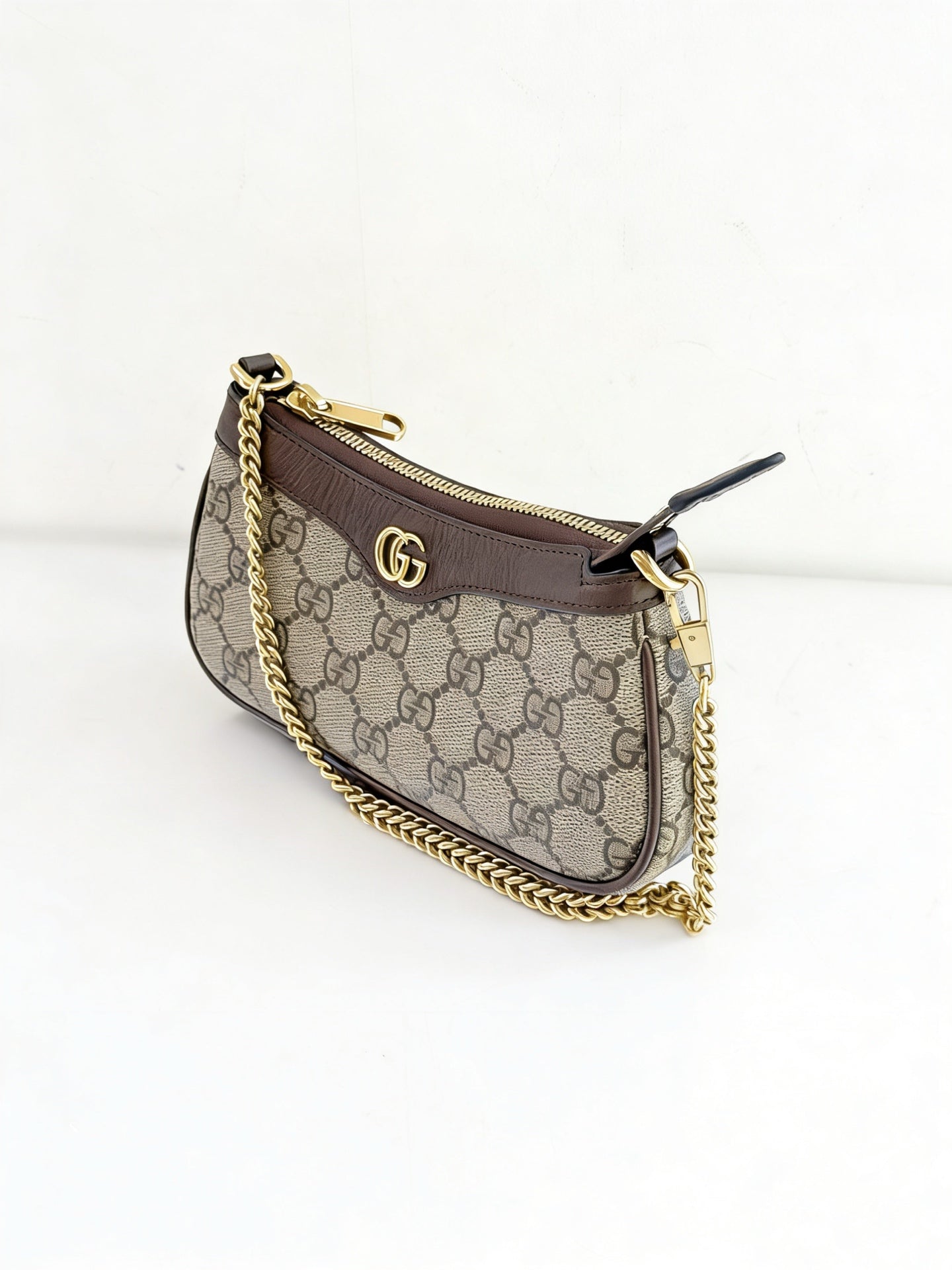 Gucci - Ophidia Mini Chain Shoulder Bag - GG Supreme canvas with leather trim - Beige with Brown trim - (mini)