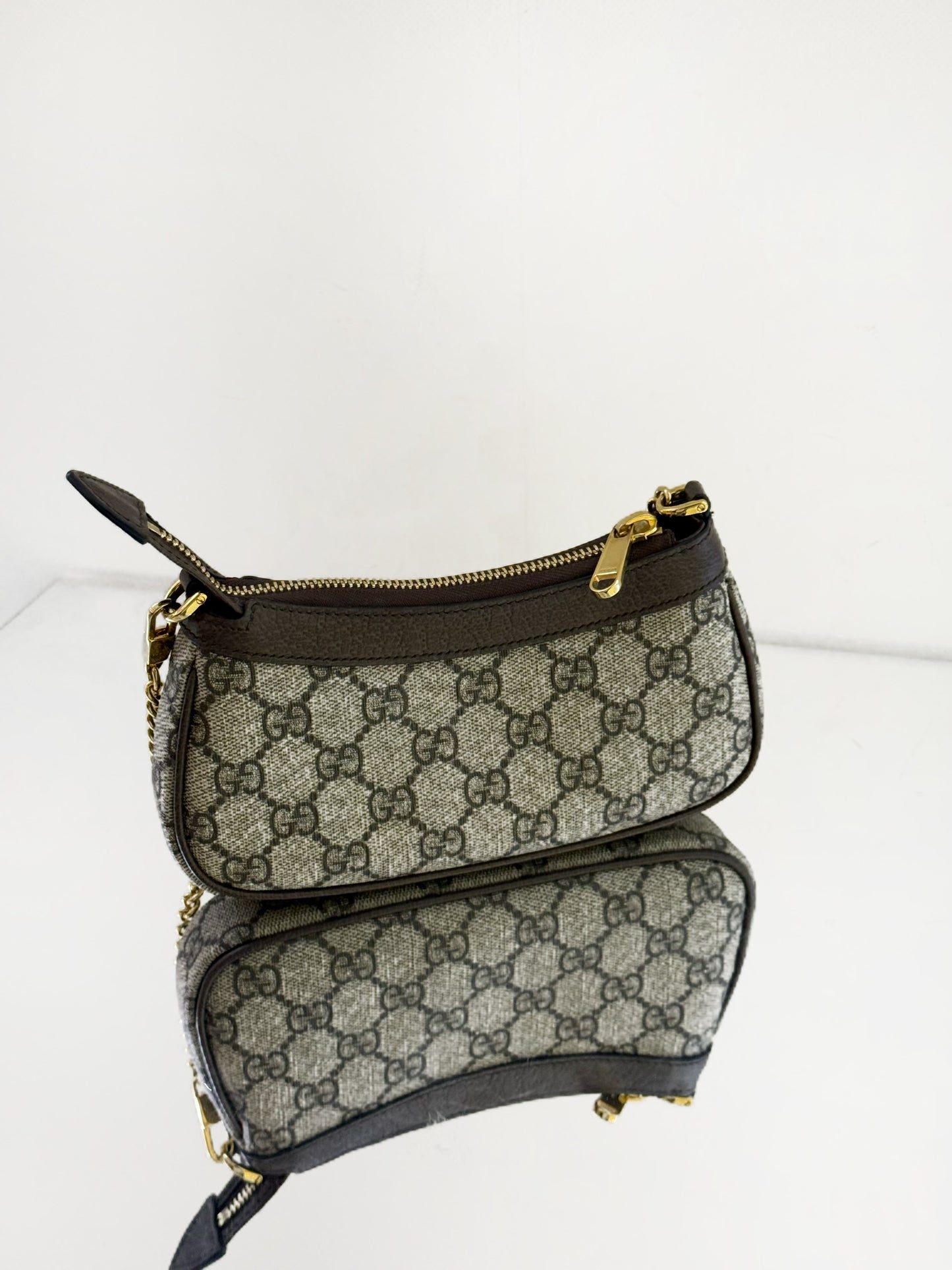 Gucci - Ophidia Mini Chain Shoulder Bag - GG Supreme canvas with leather trim - Beige with Brown trim - (mini)